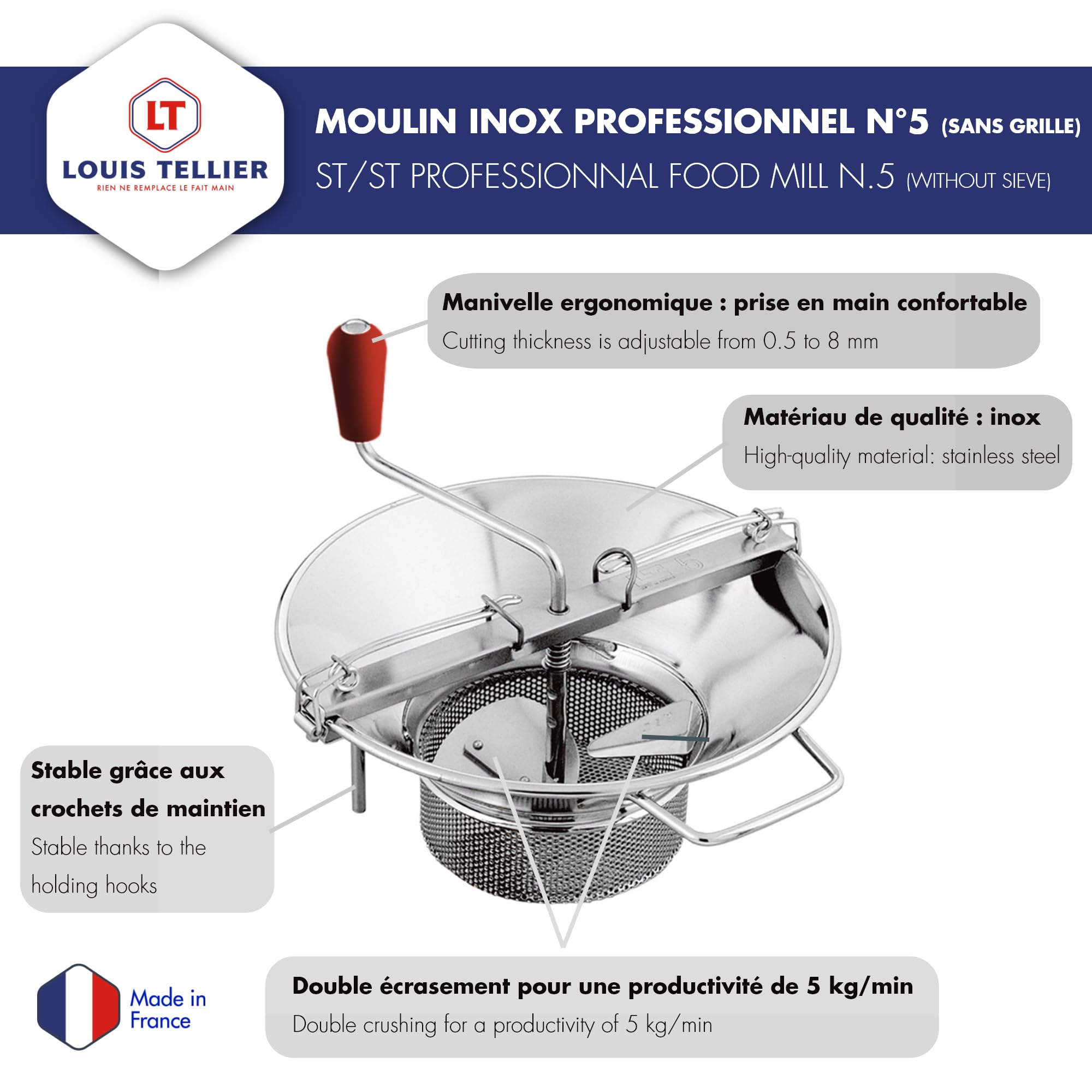 Amazon.com: Louis Tellier M5 tin-Plated 8 qt Food Mill, with