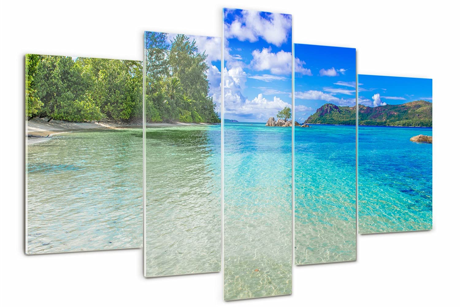 Tableau sur Verre Plage Seychelles Tulup 170x100cm pour Salon Zen