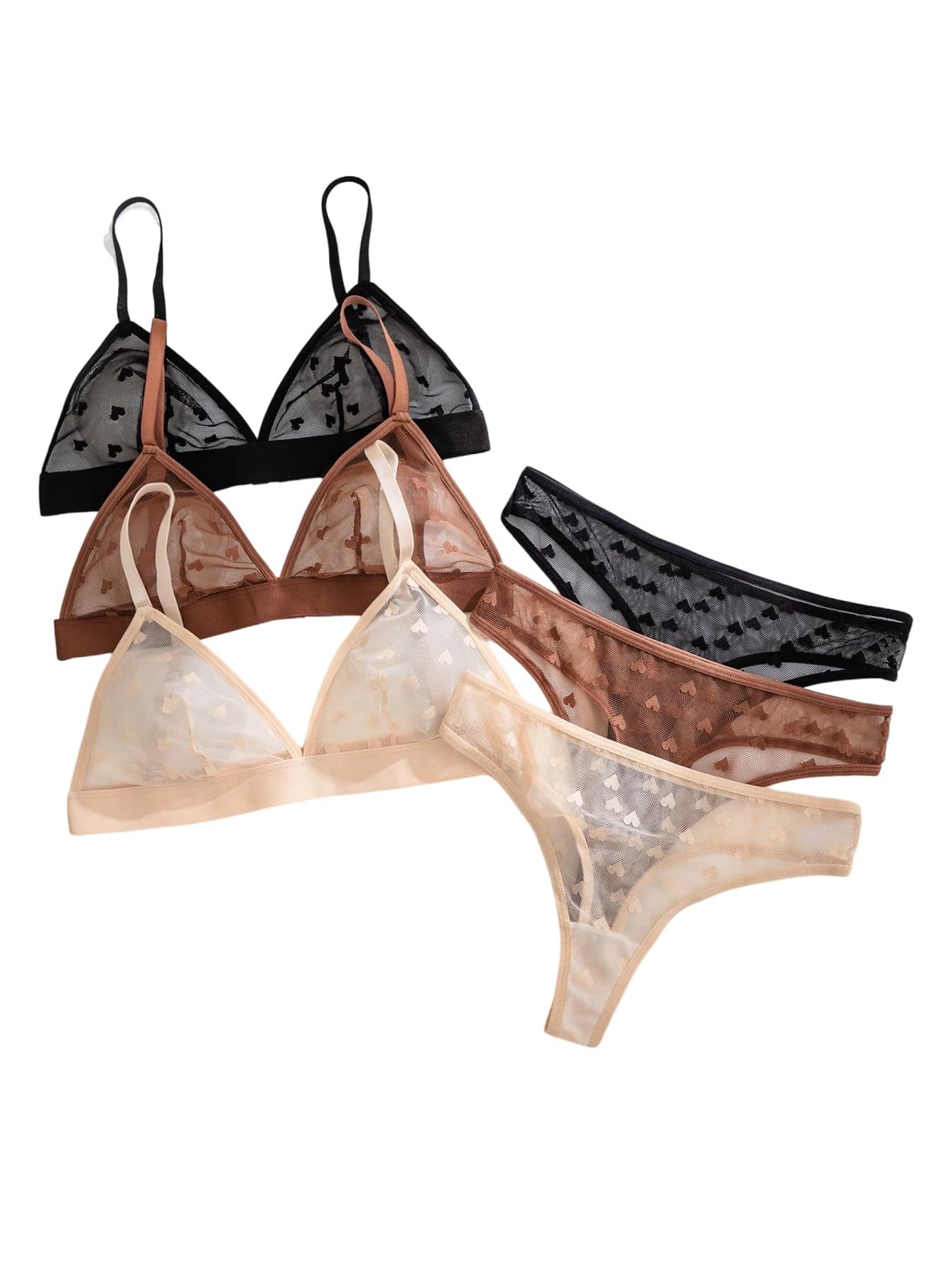BEAUDRM Women's 3 Pack Matching Bra and Panty Sets Mesh Sexy Lingerie Sets