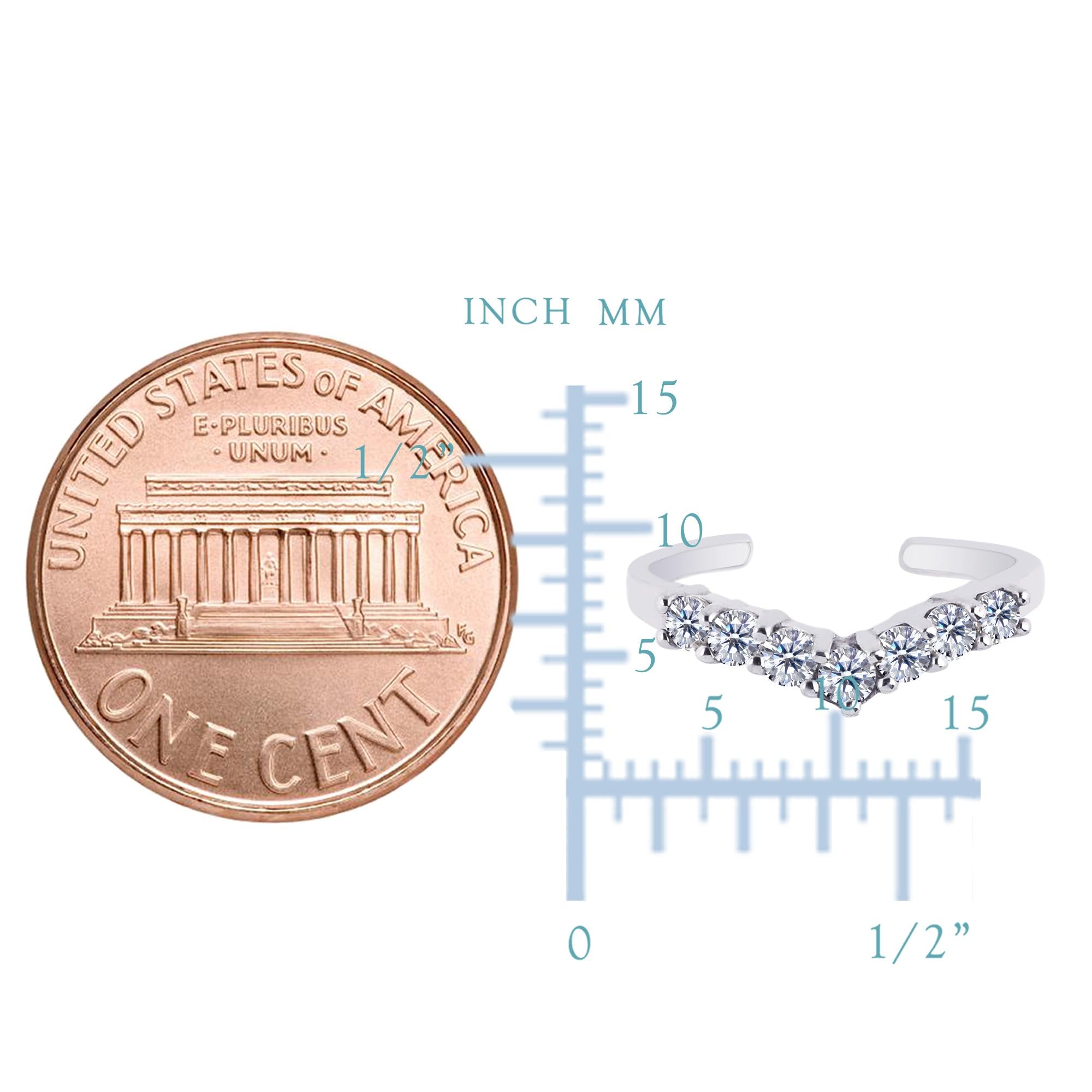Anello regolabile in argento Sterling a forma di V con zirconia cubica