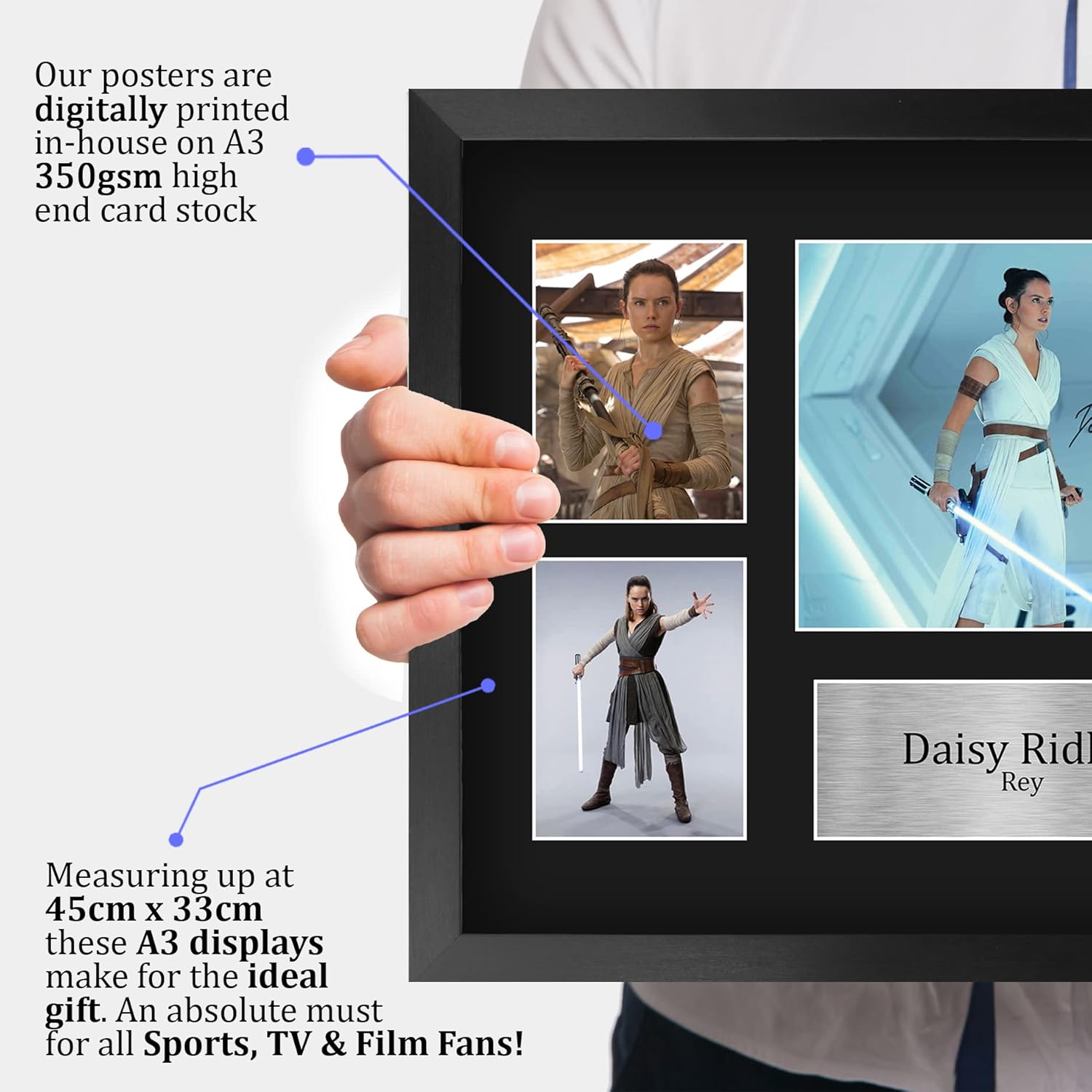 HWC Trading Daisy Ridley Star Wars Rey 16 x 12 inch (A3) Printed Gifts Signed Autograph Picture Display for Movie Memorabilia Fans - 16" x 12" Framed