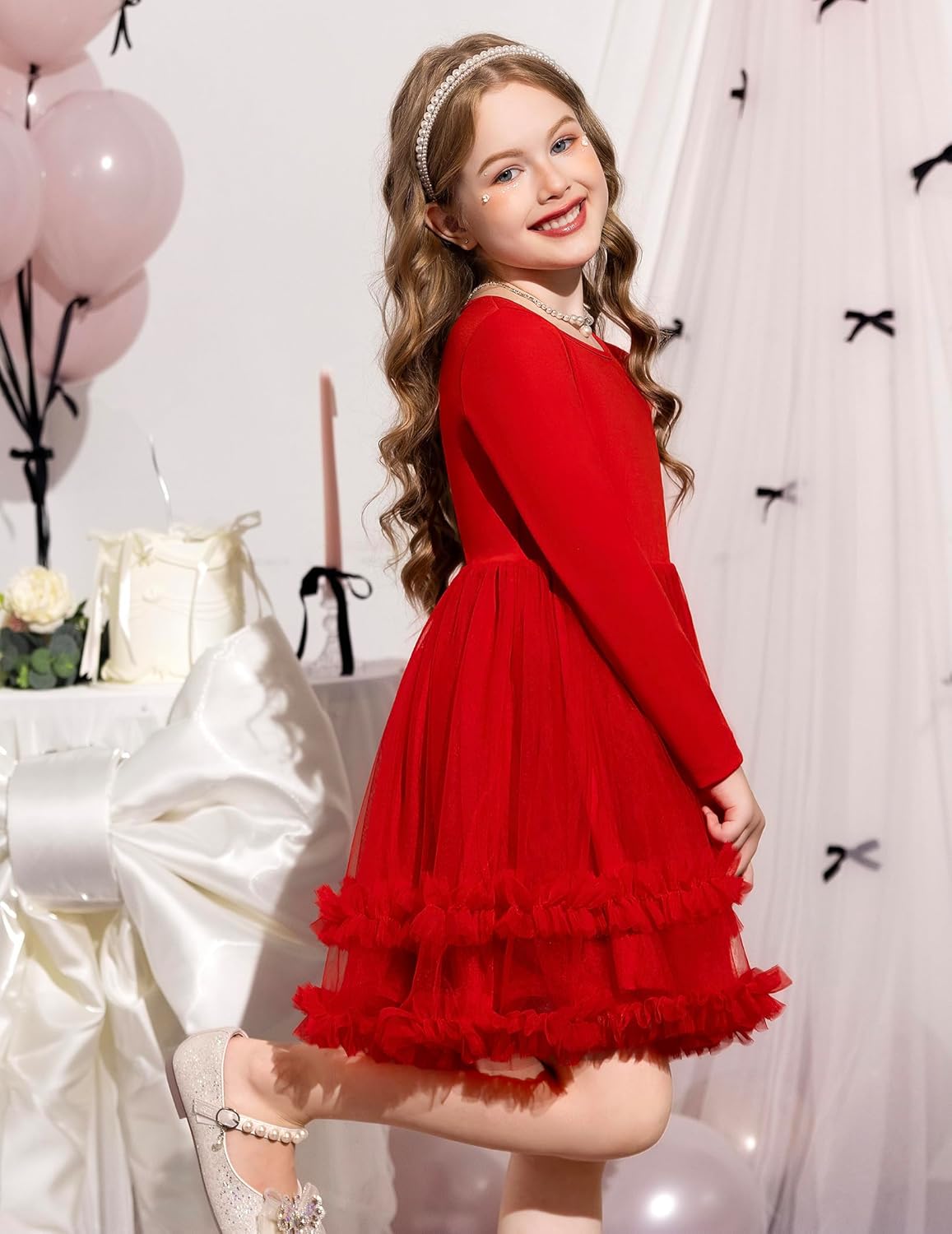 Arshiner Girls Tutu Dresses Toddler Fall Winter Long Sleeve Fluffy Tulle Party Dress for Kids 3-8Y - Image 4