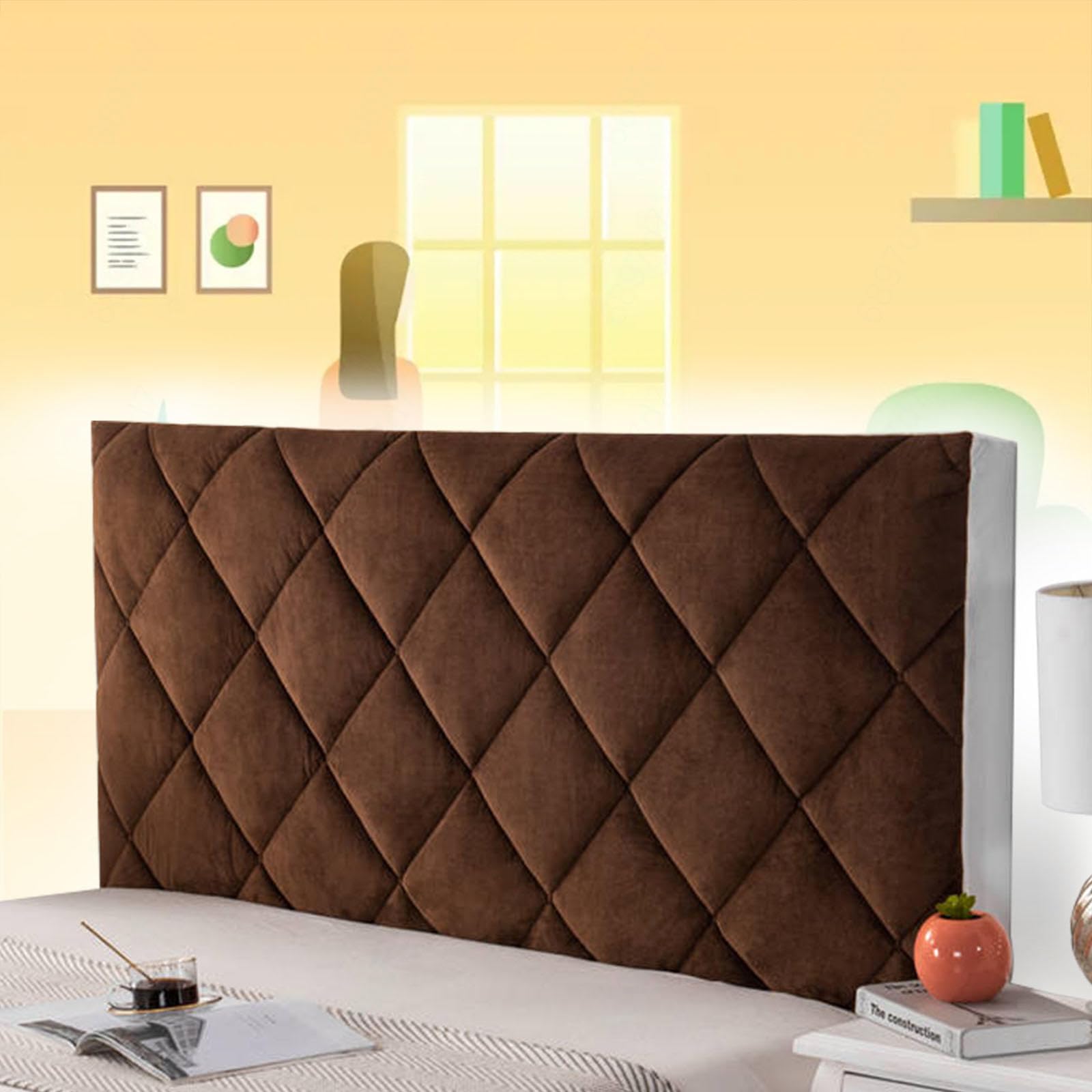 Padded Headboard Cover Super King Headboard Covers for Double Bed Bed Headboard Protector Cover Dustproof Furniture Dustproof Cover for Beds Wood/Leather,brown-100cm