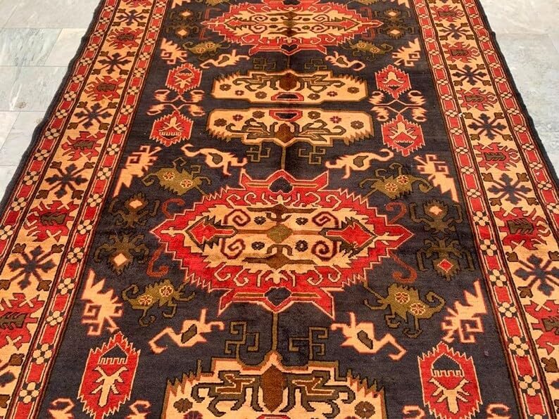 6 x 10 ft Afghan Hand Knotted Bokhara Wool Area Rug - (292 x 195 cm) Medallion Pattern for Elegant Home Décor