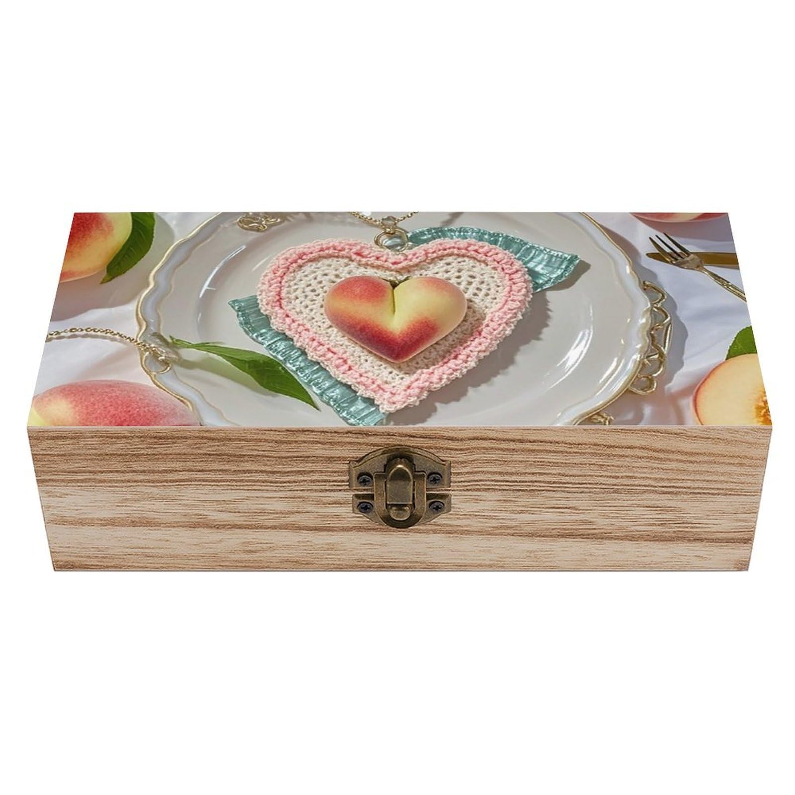 AQRJLPM Wooden Jewelry Box Beautifully Keepsake Box Trinket Box Keepsake Storage Organizer Shining PeachHeart Handmade Wooden Box for Storing Jewelry, Coins, Tartot Cards, Small Treasures