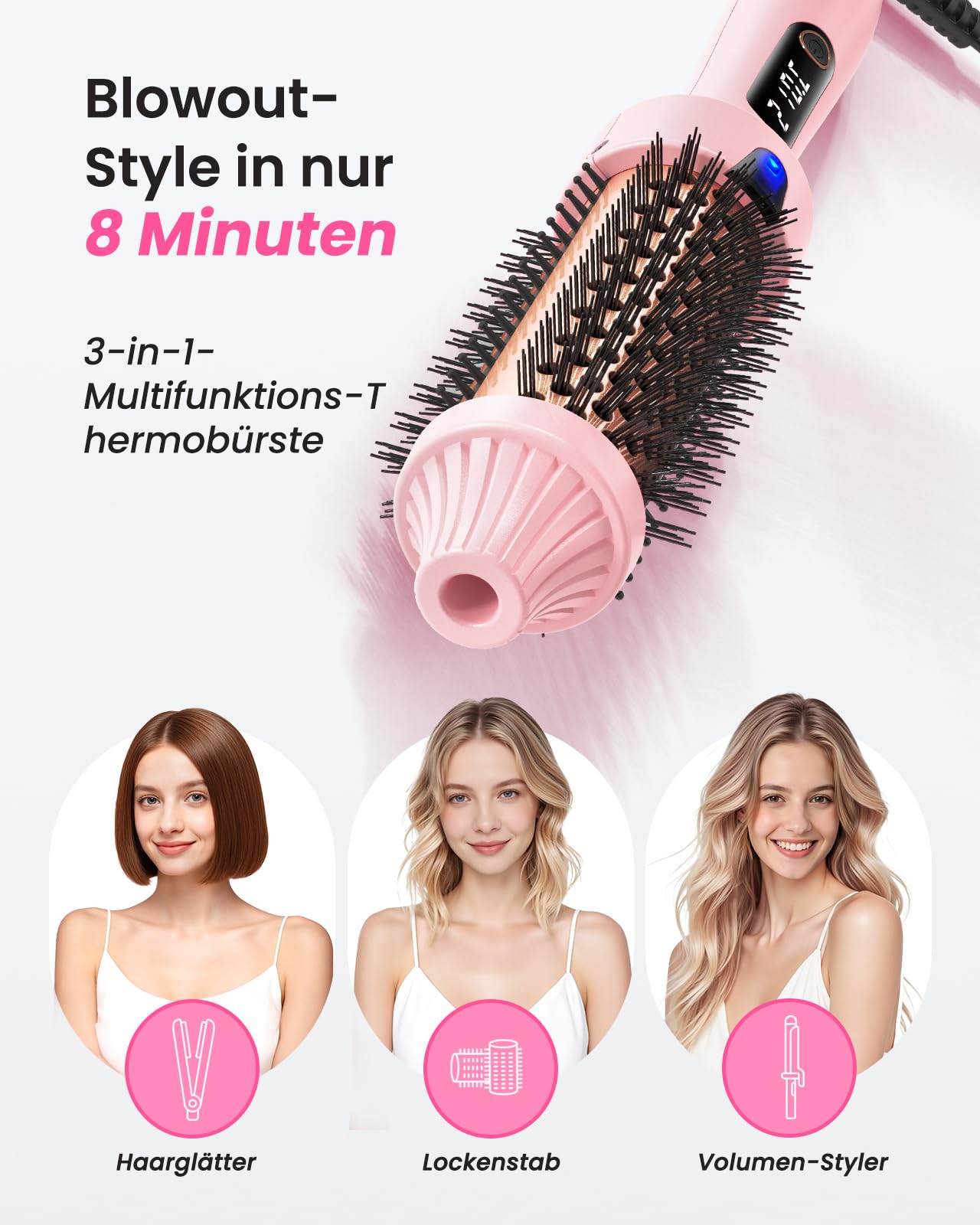 Haokoo Thermobürste 38mm für Volumen & Blowout Look, Ionische Stylingbürste