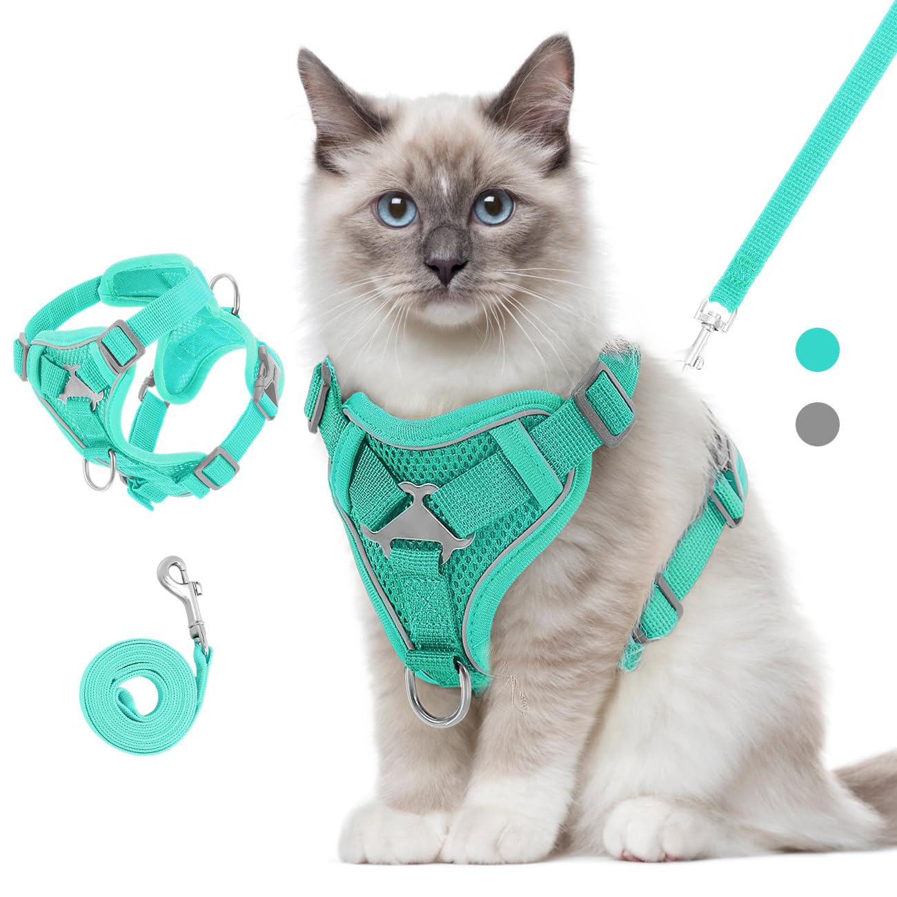 VavoPaw Pettorina per Cani con Guinzaglio da 1,5M, Imbracatura per Gatti Antifuga con Rete Traspirante e Strisce Riflettenti, Gilet Morbido e Regolabile per Cani Gatti, Lago Blu, M