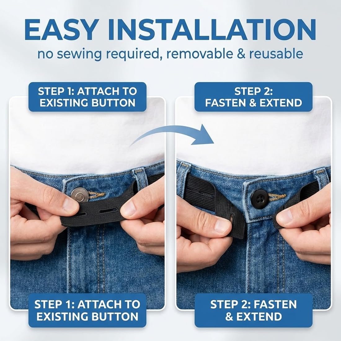 10 PCS Set de Extensores de Cintura - Extensión Elástica de Botón para Jeans y Pantalones, Ajustable para Mujeres y Hombres (2.4 x 8.3 cm)