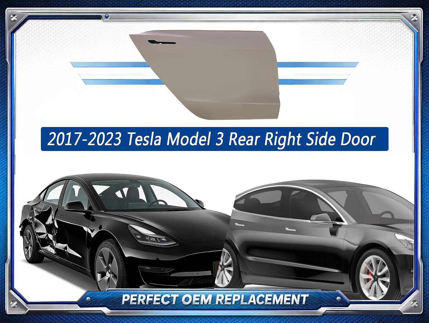 Rear Right Side Door Replace for 2017-2023 Tesla Model 3 Replace OE 1081440E0C(Unpainted,Aluminium)