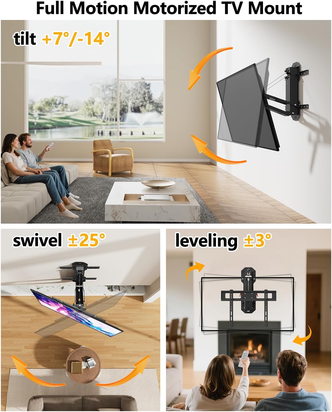FORGING MOUNT Motorized Fireplace Pull Down TV Mount with Remote for 32-85" TVs, Electric Above Fireplace TV Wall Mount with Height Adjustable, Swivel,Tilt, Holds 88 lbs Max VESA 600x400