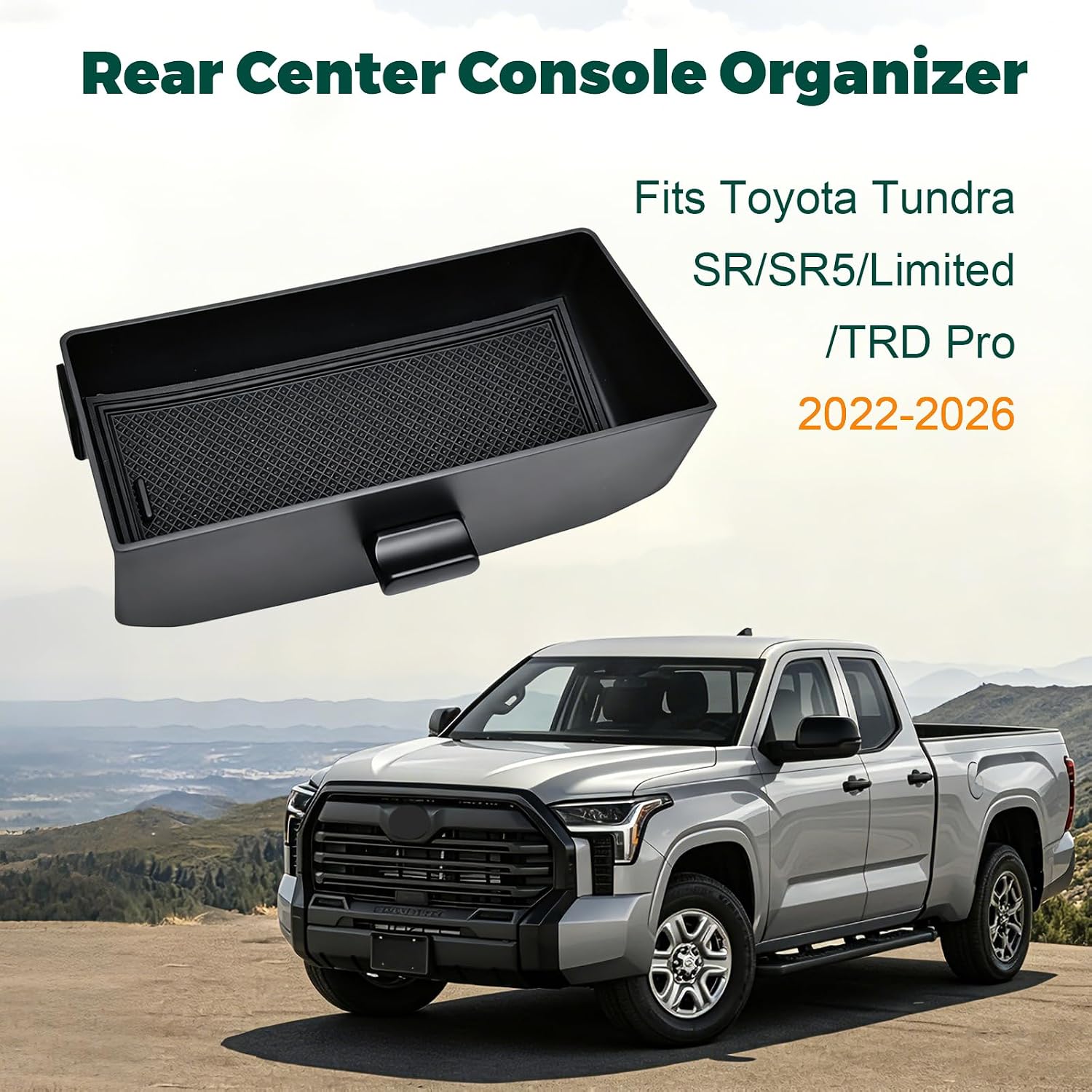 Rear Center Console Organizer for 2022-2026 Toyota Tundra SR/SR5/Limited/TRD/PRO Accessories Rear Armrest Box NOT fit Platinum, 1794 Edition, Capstone (Only Fits Models with Cubby)