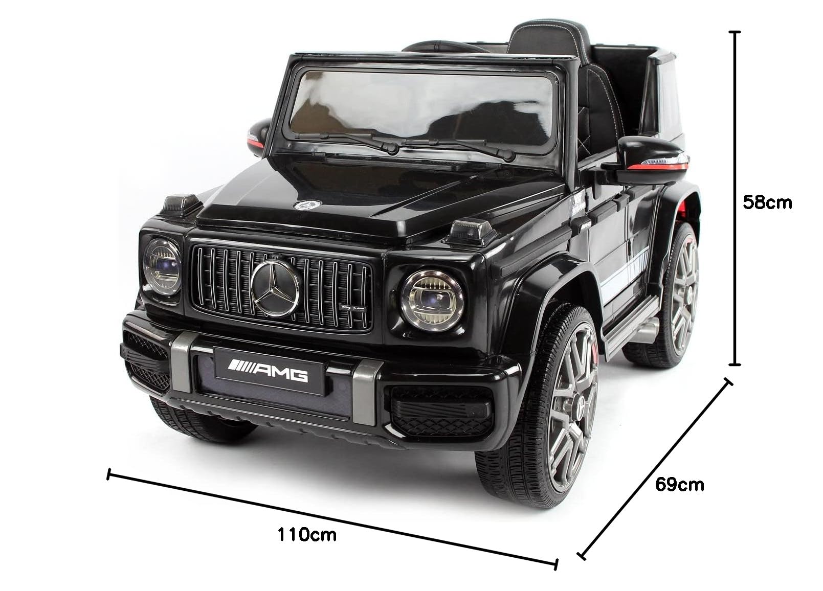 Playhouse Kinder Elektroauto Mercedes G63 AMG 4x4 180 Watt, 12V 9ah !!, Ledersitz, Bluetooth, 4 Motoren, Eva Räder, Fernbedienung 2.4G, Kinderauto Kinderfahrzeug (Schwarz)