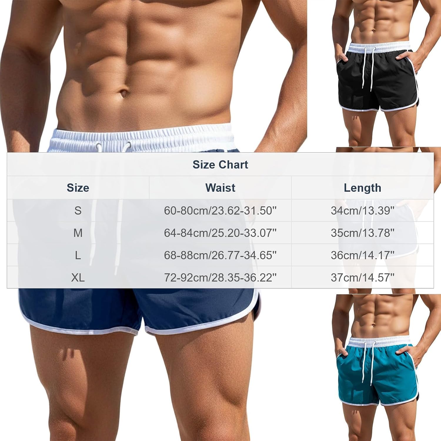 Mens Water Sports Shorts - Stretchy Elastic Waist Travel Shorts, Solid Color Quick Dry Casual Short for Gym Running