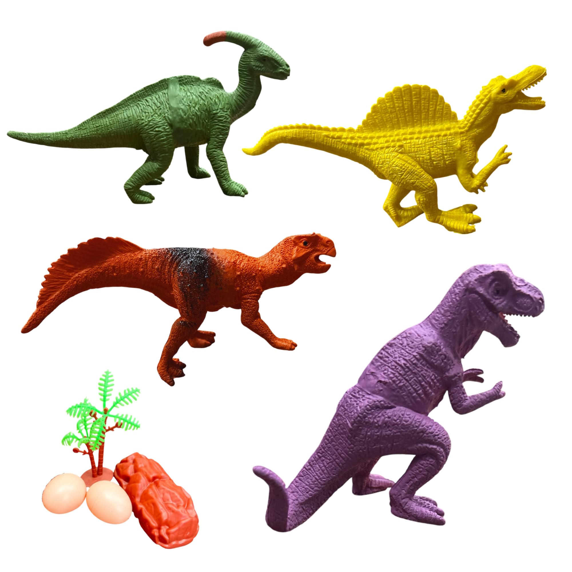 ZESTHOME Medium Size Dinosaur Toys for Kids 3+ Years – PVC Rubber Dino Figures with Tree, Stone & Eggs (610-12 cm) Educational Toy Set