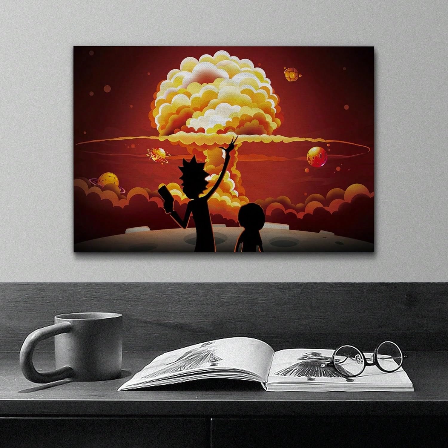 AIHNBF Rick und Morty inspirowany kosmosem obraz na płótnie do salonu, pokoju gamingowego dekoracja – dynamiczny krajobraz Pop Art Sci-Fi, 80 x 120 cm