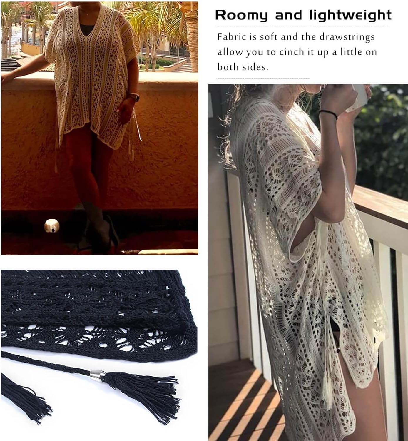 shermie Swimsuit Cover Ups for Women Short Sleeve V Neck Side Slit Loose Casual Mesh Knit Crochet Top - Image 7