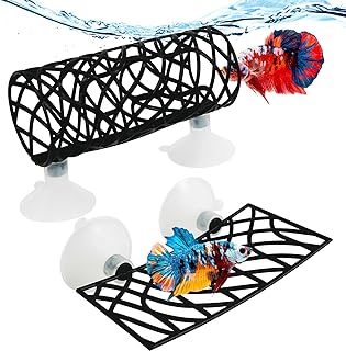 Hamiledyi Betta Fish Hideout Cave with Betta Hammock Bed Hollow Tunnel Betta Fish Tank Accessories Aquarium Decorations for Crayfish Shrimps Betta and Other Small Fish (Black)