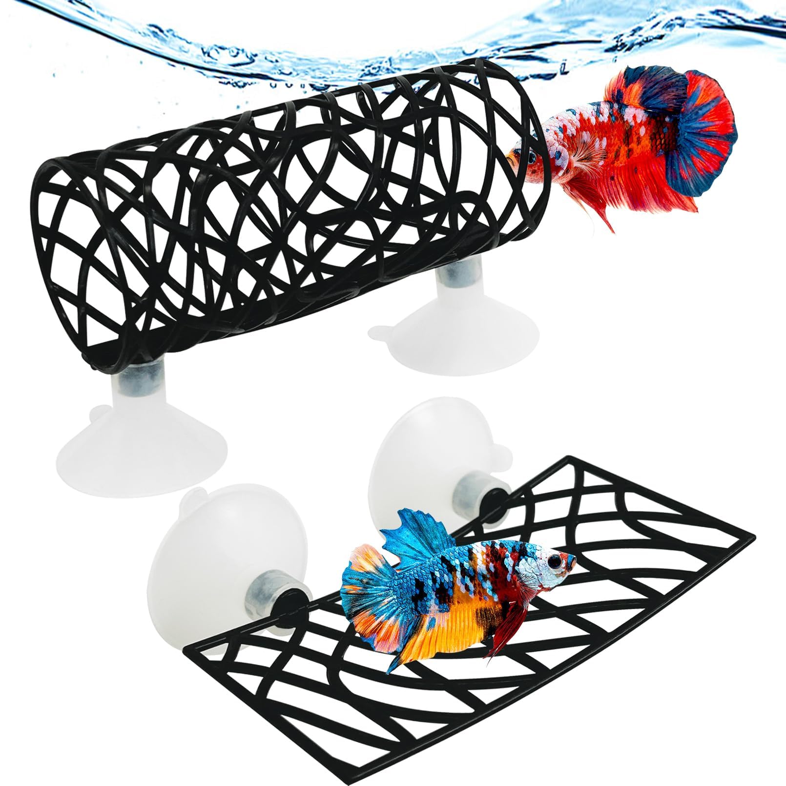 Hamiledyi Betta Fish Hideout Cave with Betta Hammock Bed Hollow Tunnel Betta Fish Tank Accessories Aquarium Decorations for Crayfish Shrimps Betta and