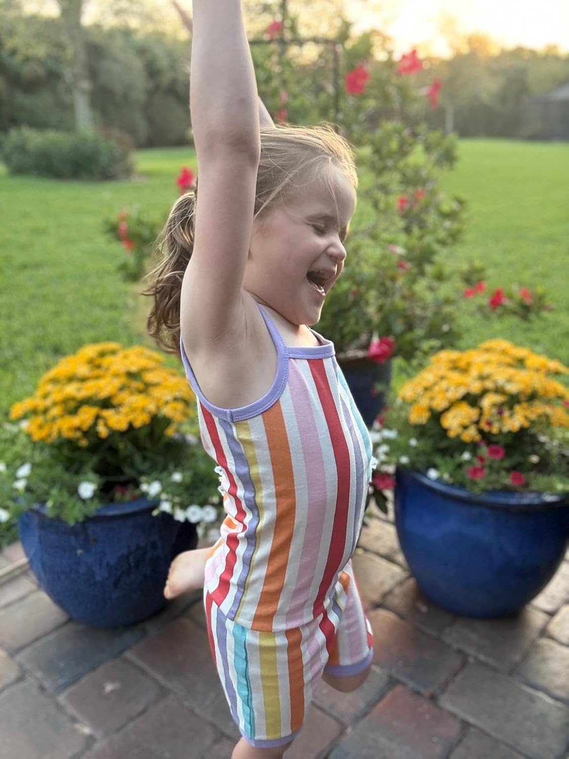 monica + andy Two Piece Spaghetti Tank Pajama Set, 100% Organic Baby Clothes for Girls, Sizes For Kids & Toddlers - Image 3