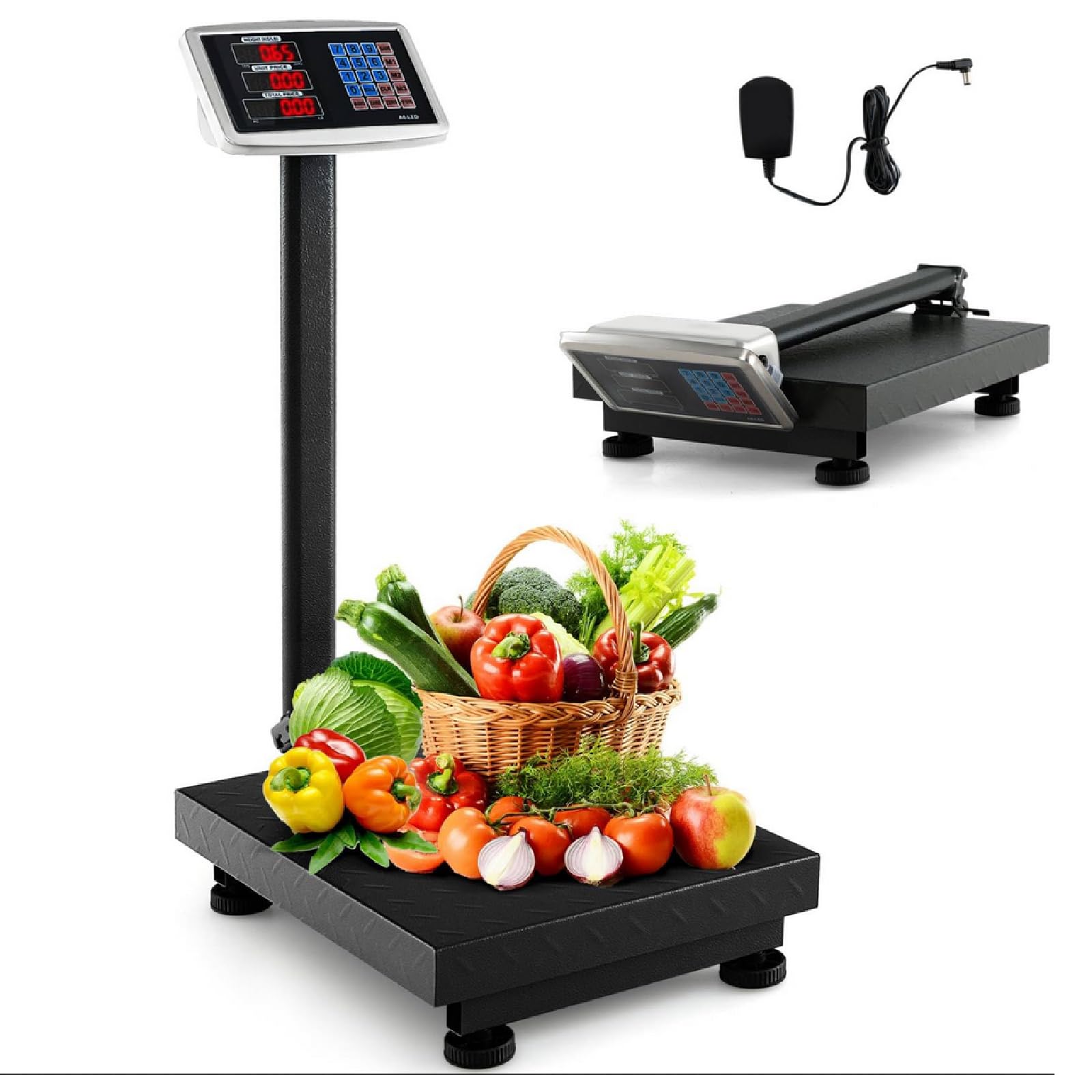 TANGZON Commercial Digital Postal Scale, 300KG/660LBS Load Accuracy Electronic Computing Platform Scales with LED Display, LB/KG, Tare & Price Calculator, Folding Industrial Floor Scale (Black)