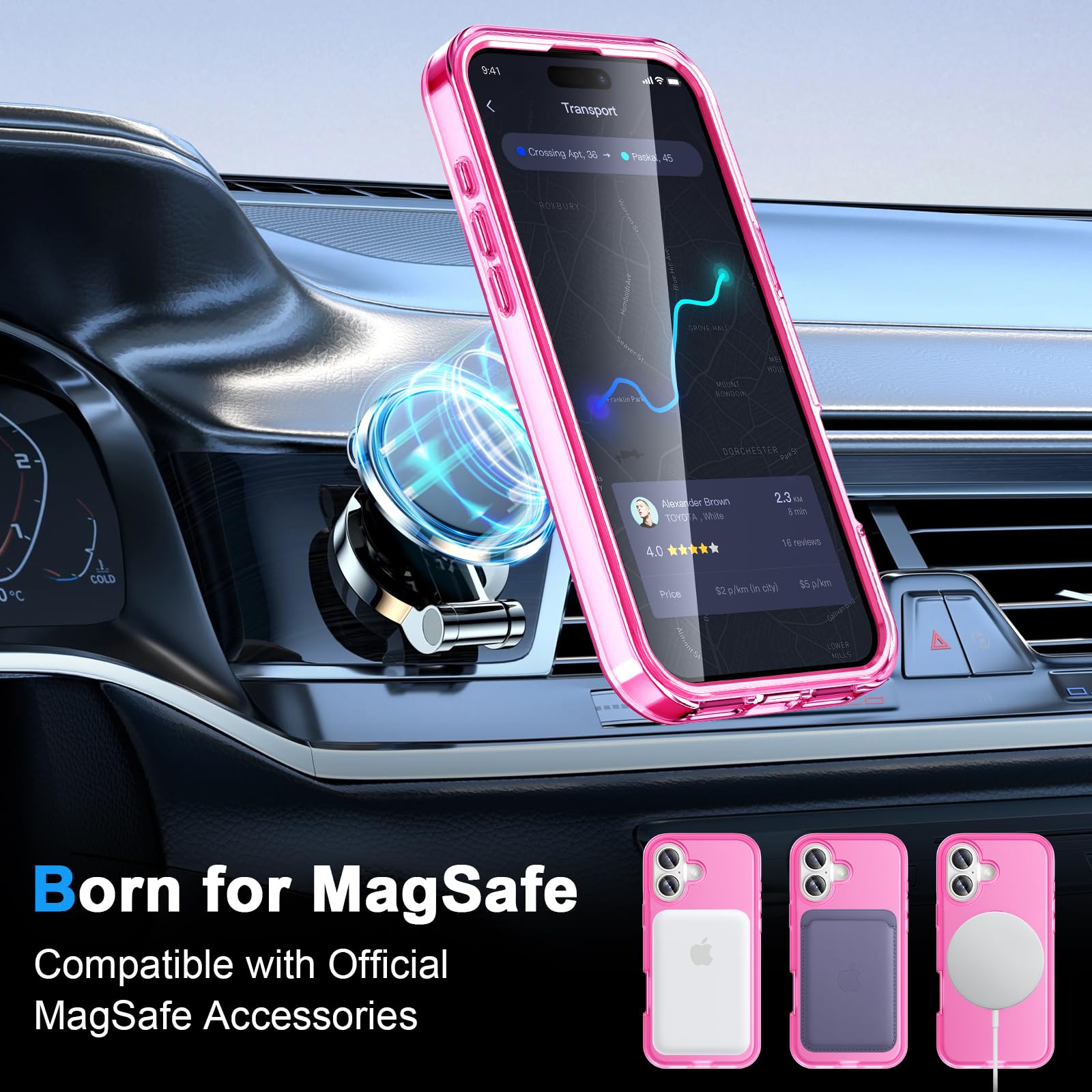 Custodia per iPhone 17 con pellicola protettiva integrata con supporto magnetico invisibile [compatibile con MagSafe] copertura integrale militare antiurto traslucida per telefono, rosa
