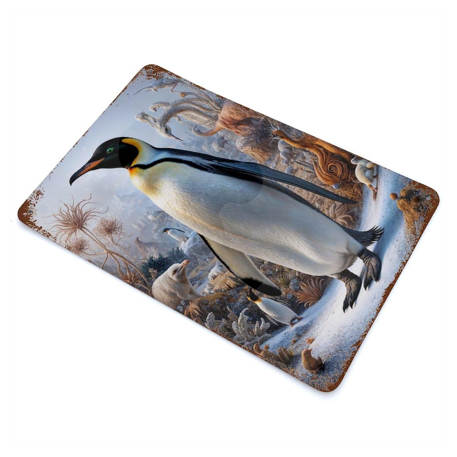 Garage Style Surreal Penguin Safari Rust Effect Tin Sign 11.8"x7.9", Vintage Wall Decor for Bar And Workshop