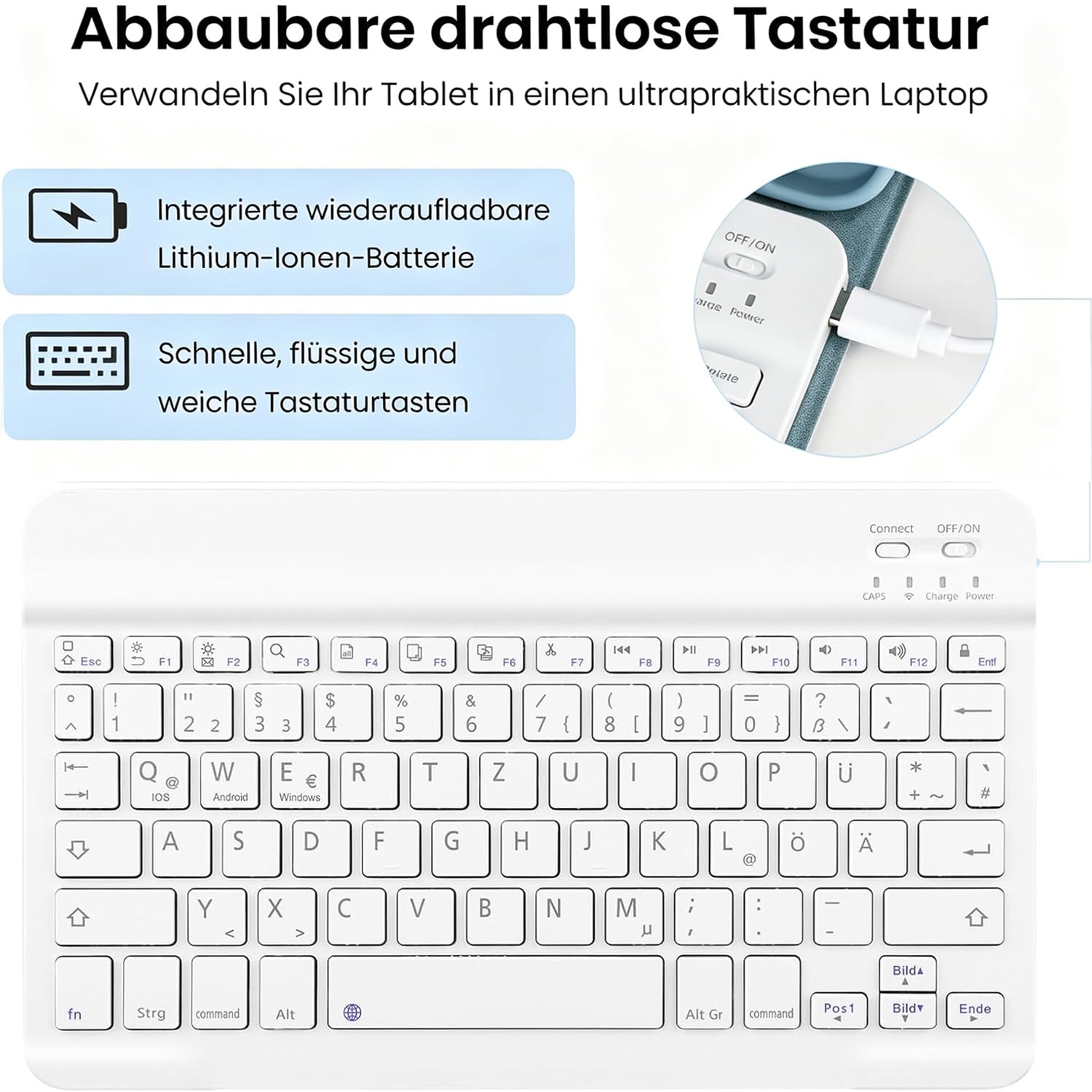 Custodia con tastiera per Lenovo Idea Tab 11" 2025 TB-336FU/TB-336ZU, custodia tastiera per Lenovo Idea 11 Tablet (QWERTZ), custodia protettiva con supporto per matite, tastiera Bluetooth rimovibile