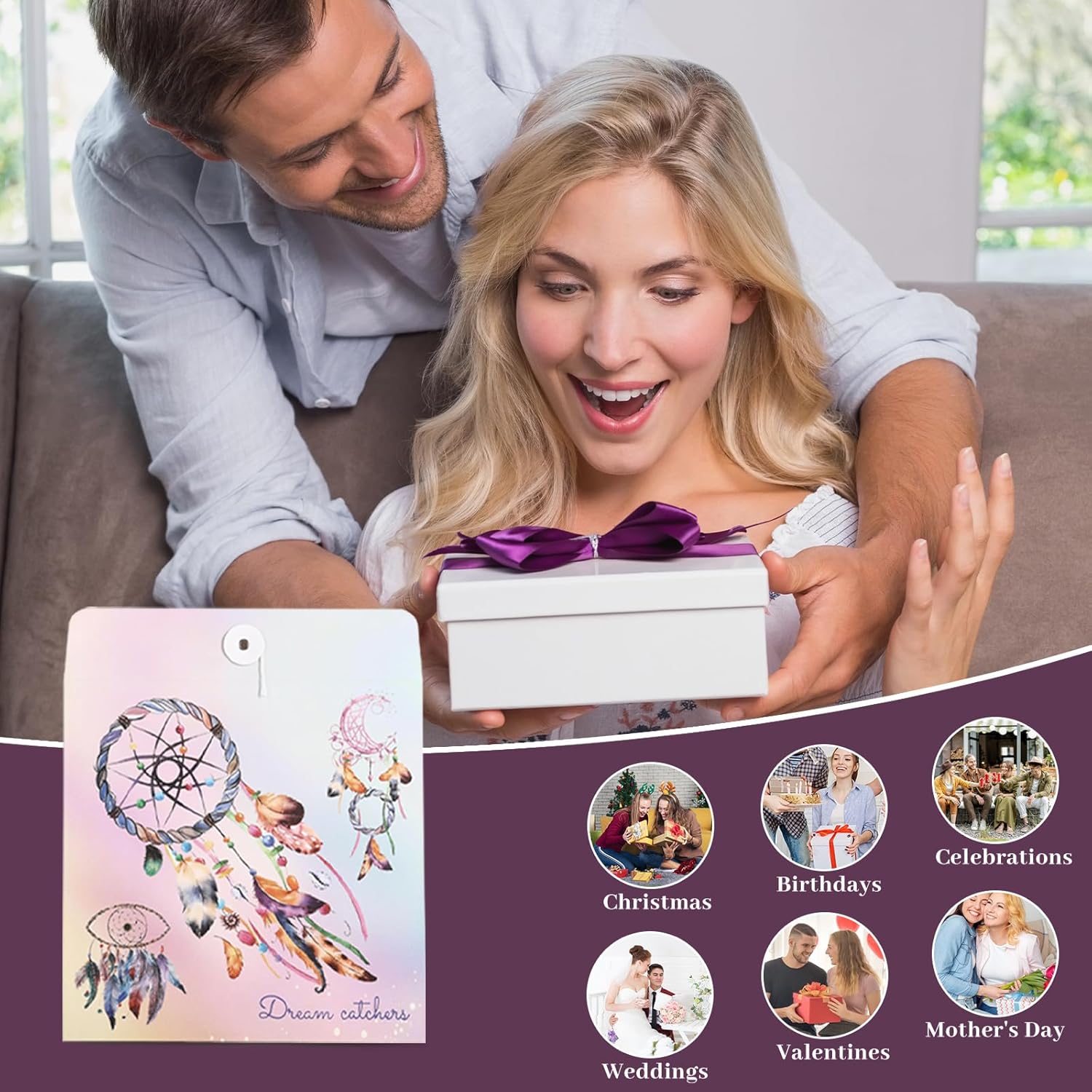 Crystal Suncatcher, Dreamsum Window Suncatchers with Crystals and Stones, Sun Catchers Indoor Window Catcher with Prism Slices, Moon Crystal Suncatchers Gift for Girls, Lover and Mom-Purple - Image 7