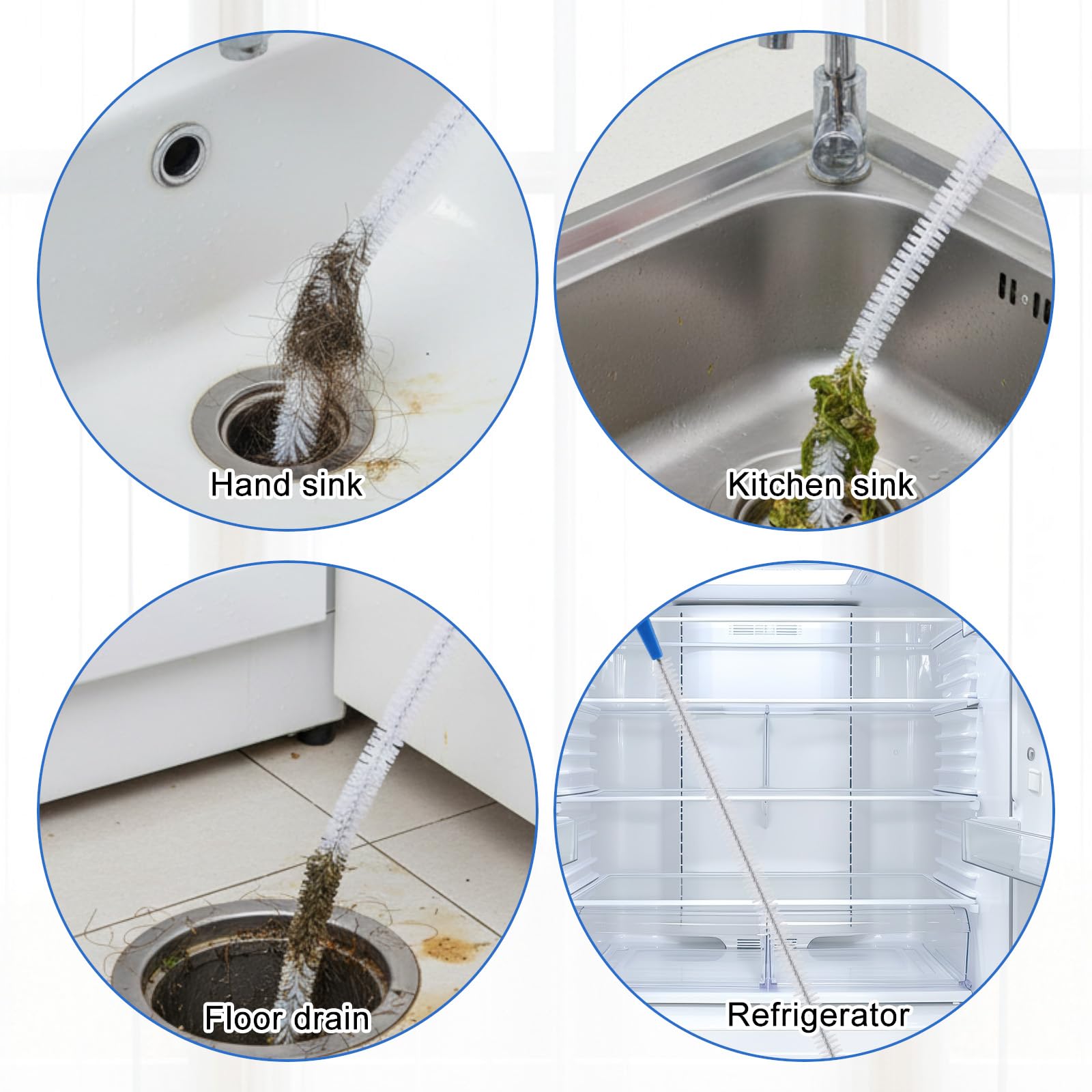 SHENLIU 2 cepillos de limpieza para desagüe, 60 cm, cepillo flexible para limpieza de desagües, limpiador de tuberías, cepillo de desagüe, cepillo para desagüe, limpiador de pelo, para cocina