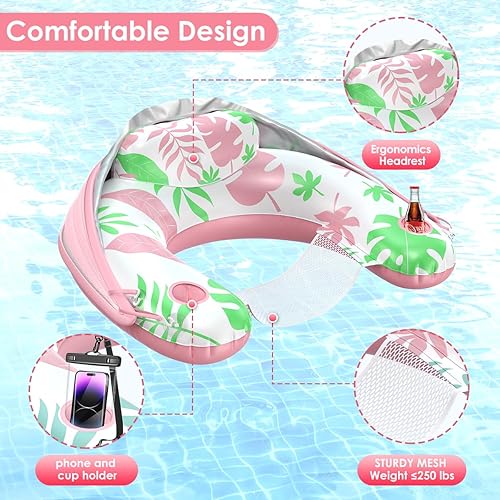 Miniatura 5 de LAYCOL Flotadores de piscina premium para adultos con dosel, elegante tumbona de piscina, flotadores de piscina resistentes para adultos, flotadores
