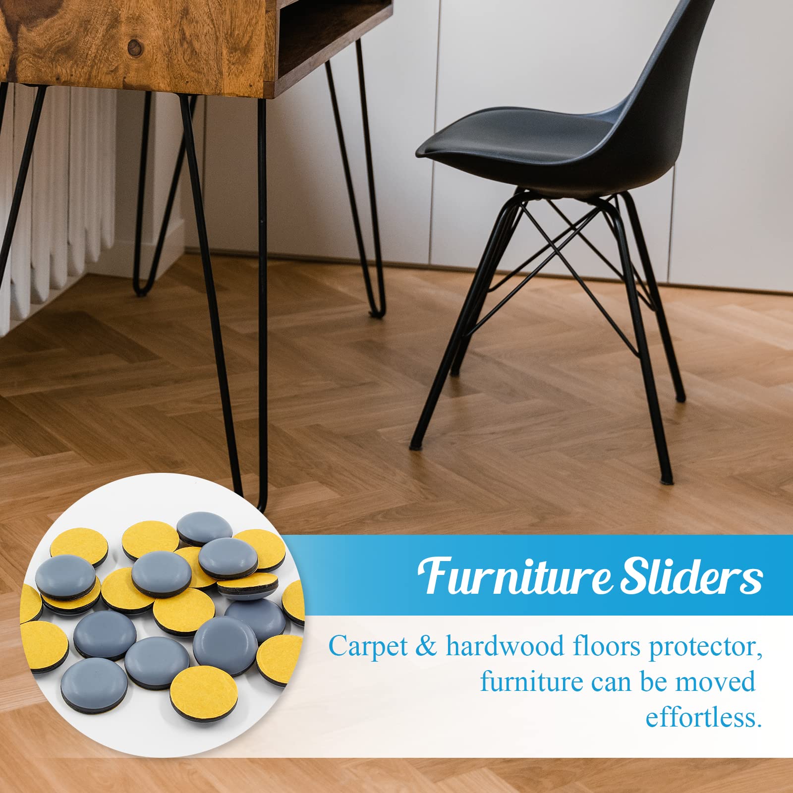 Selbstklebende Möbelgleiter, runde Stuhlbein-Bodenschoner, selbstklebende Möbelgleiter, 25 mm, für Küchengeräte (grau/schwarz), 24 Stück