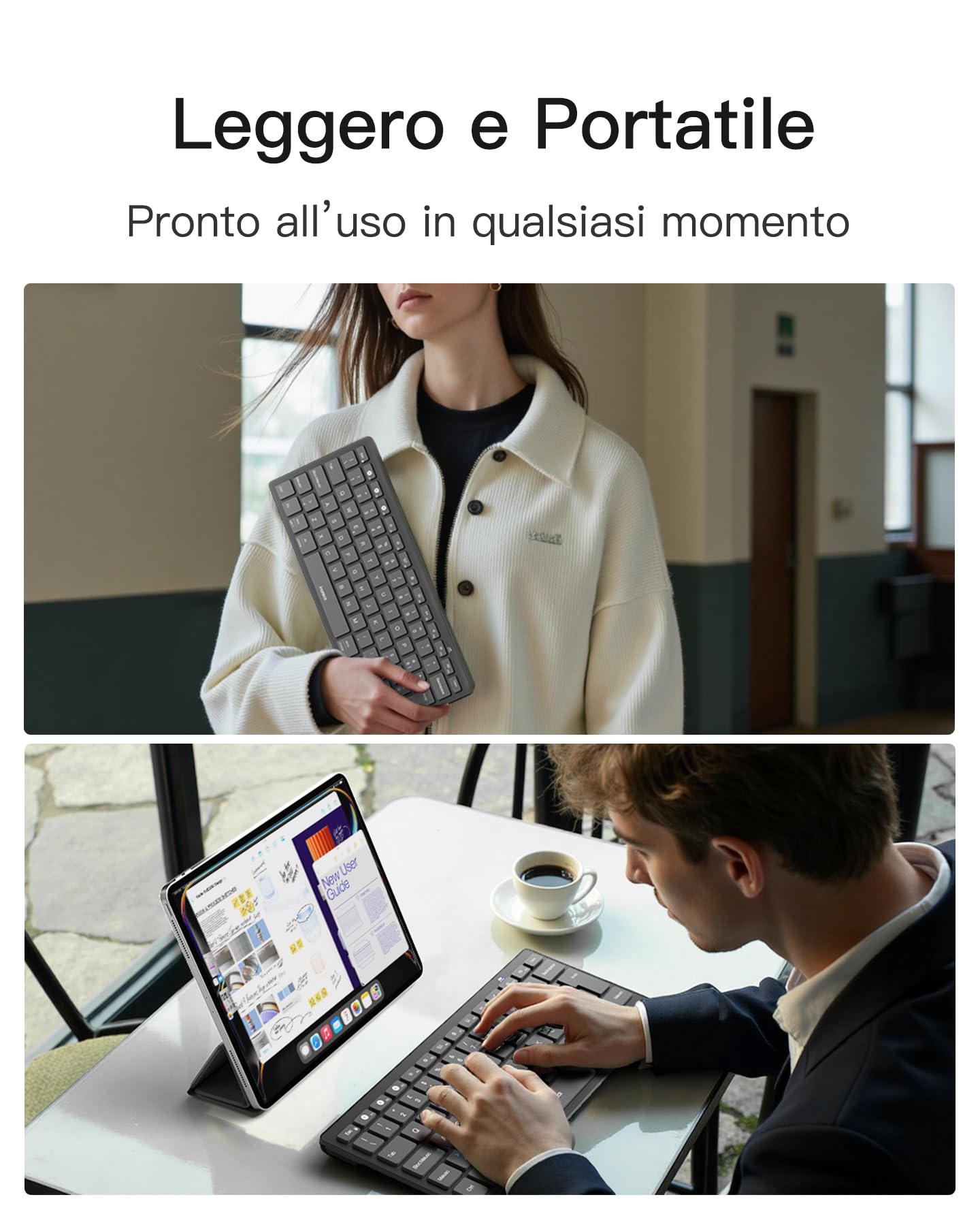 Inateck Tastiera Bluetooth Wireless Ultra-Sottile Connessione a 3 Dispositivi, Compatibile con iPad Pro/Air, PC, Windows, iPadOS, Android e iOS, Batteria da 18 Mesi, Design Portatile, Grigio