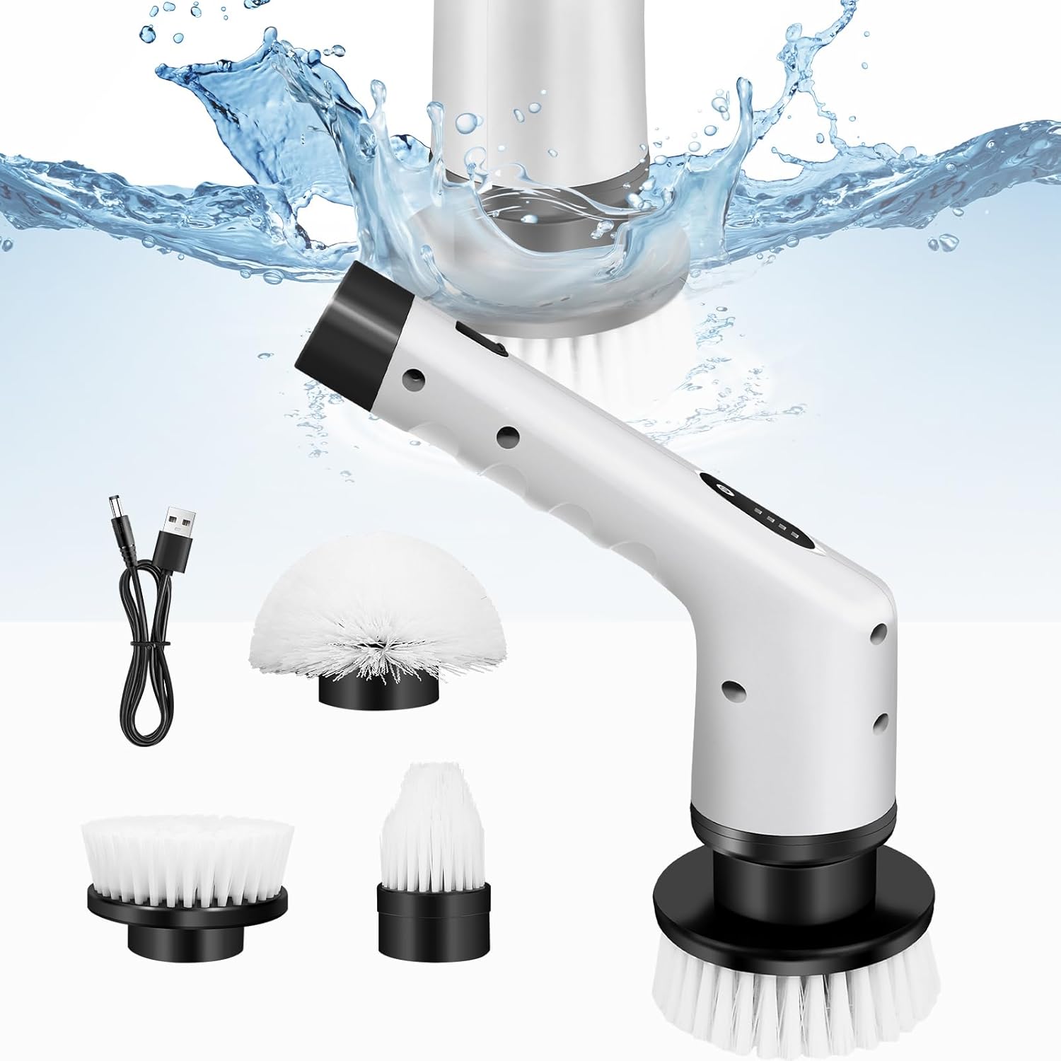 Cepillo de limpieza de mano, limpiador eléctrico giratorio, cepillo de limpieza inalámbrico con 3 cabezales de repuesto, limpiador eléctrico con 2