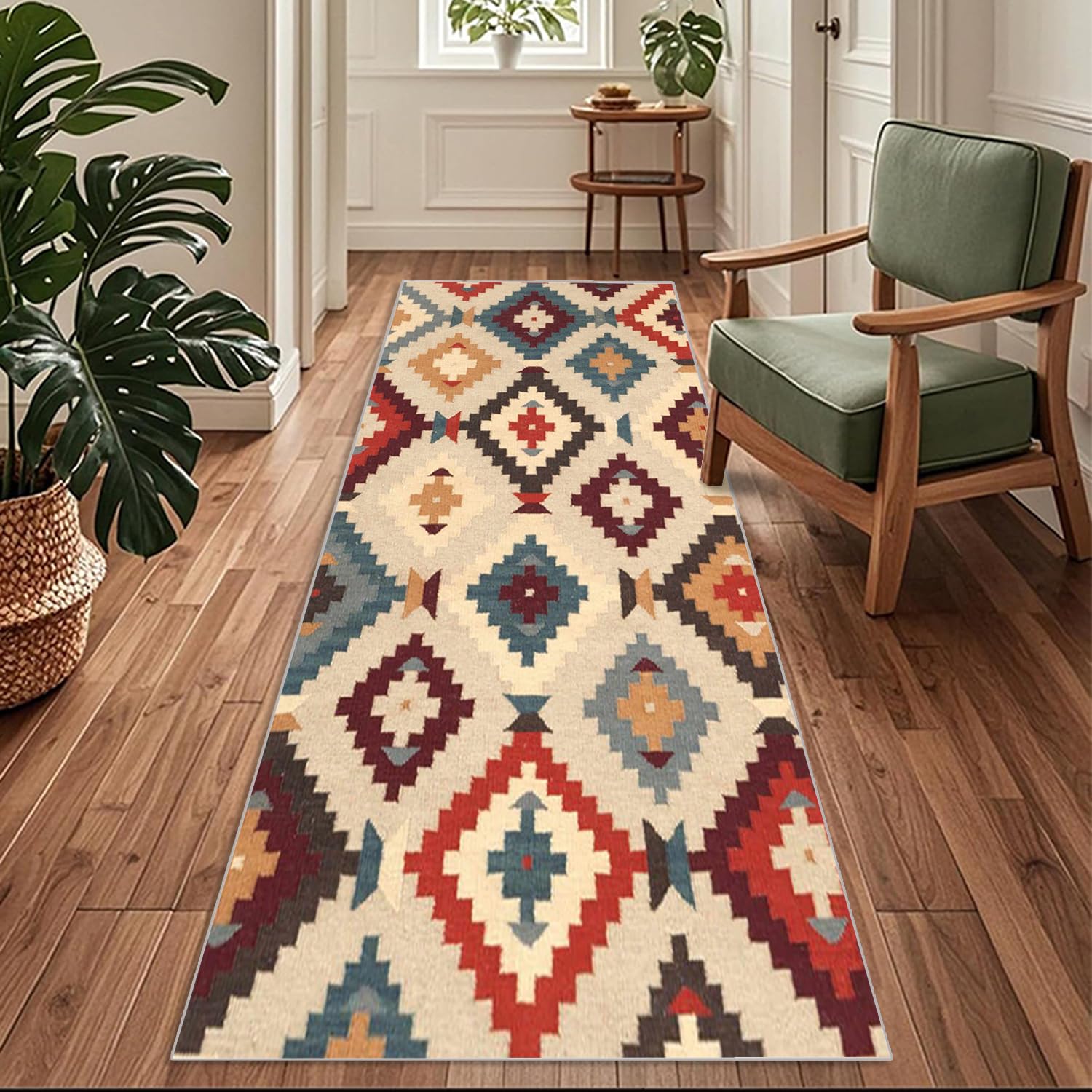 Siunwdiy Multicolored Carpet Runner Rugs 120x480cm Hallway Runner Kitchen Rugs, Non Slip Washable Low Pile for Living Room/Entryway/Bathroom/Laundry Room Carpet Rug