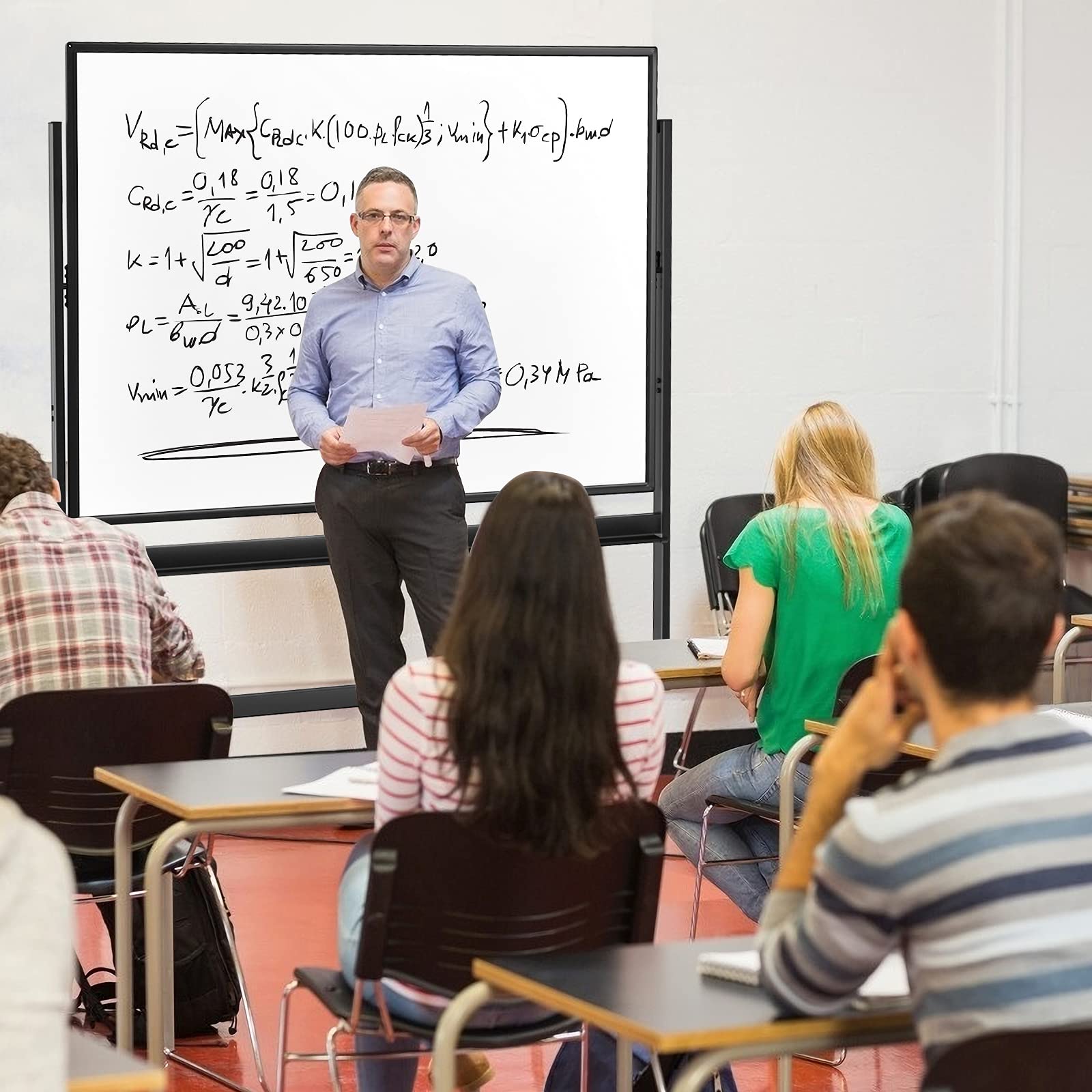 GOPLUS 120x90cm Mobiles Whiteboard mit Ständer & Flipchart, Höhenverstellbares doppelseitiges Whiteboard mit abschließbaren Rollen, um 360° drehbare magnetische Tafel mit Alurahmen & Zubehör(Schwarz)