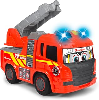 Dickie Toys 203814016-Happy, motorisiertes Feuerwehrauto mit Licht, Sound & Freilauf, 25 cm Scania 203814016 Happy Truck Motorised Fire Engine with Light, Sound and Freewheel, red