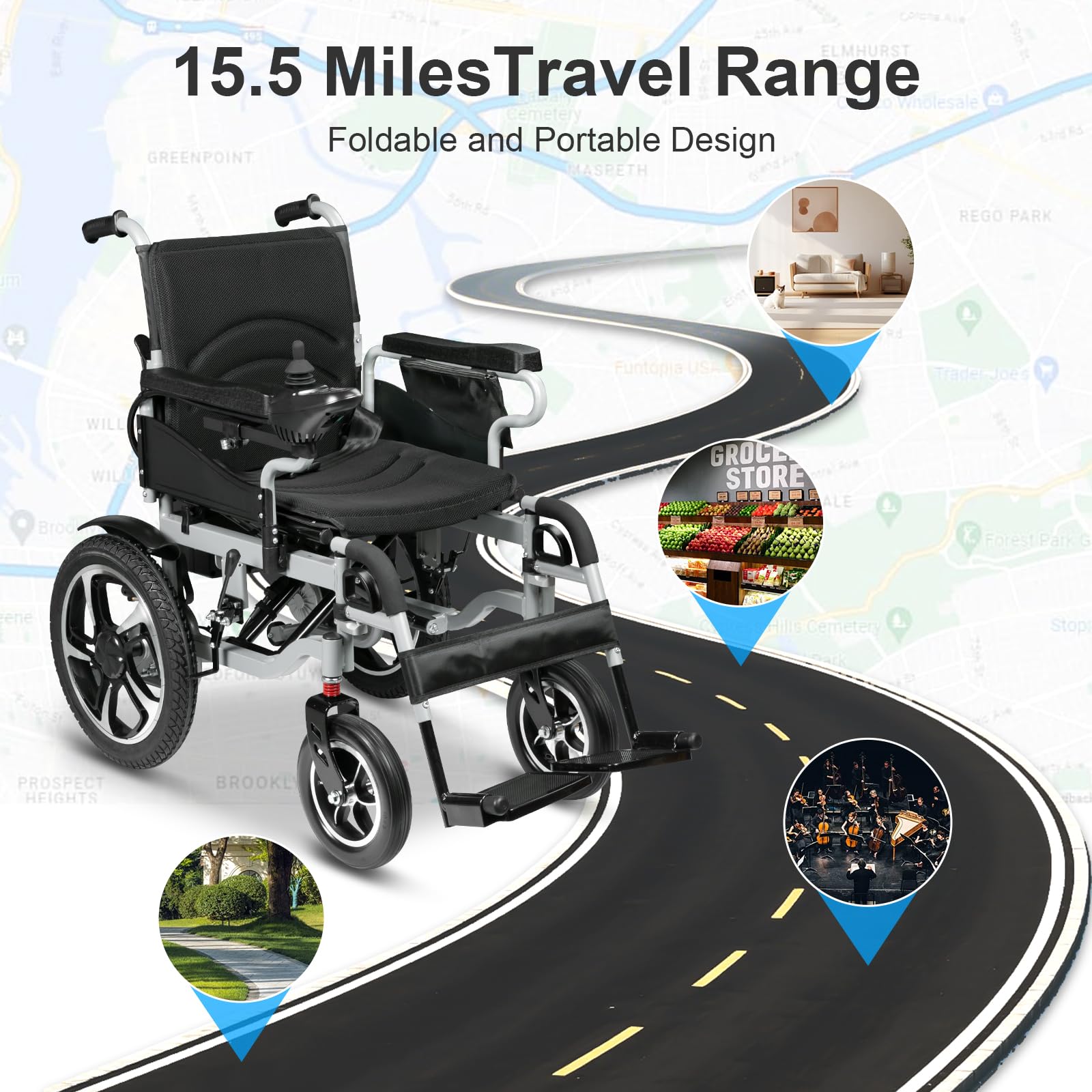 Fyearfly Silla de Ruedas Eléctrica Plegable Portátil Asiento Ergonómico Batería Duradera Fácil Control para Personas Mayores y Personas con Movilidad Reducida Modelo 5001