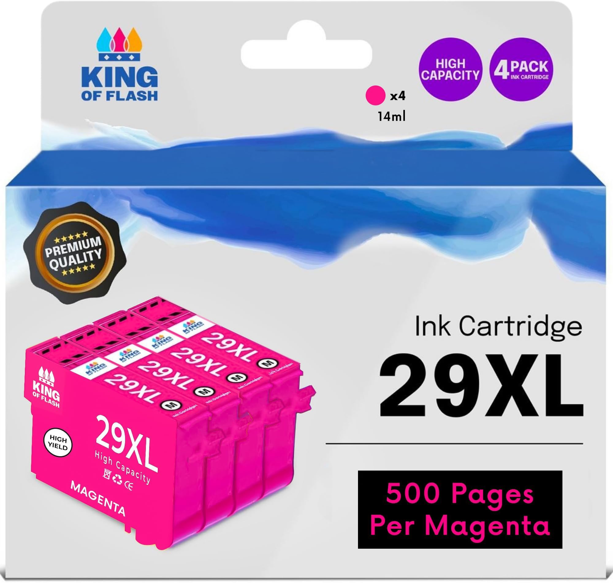 KING OF FLASH Compatible 29XL Ink Cartridges For Epson Expression Home XP-235, XP-245, XP-332, XP-335, XP-342, XP-432, XP-435, XP-442, XP-445, XP-247, XP-345, XP455 (4 Magenta)