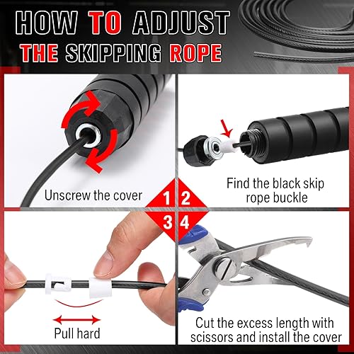 Miniatura 5 de Junkin 12 cuerdas de saltar para fitness con rodamientos de bolas, cuerda de salto de velocidad, cuerda de saltar ajustable con asas de espuma,