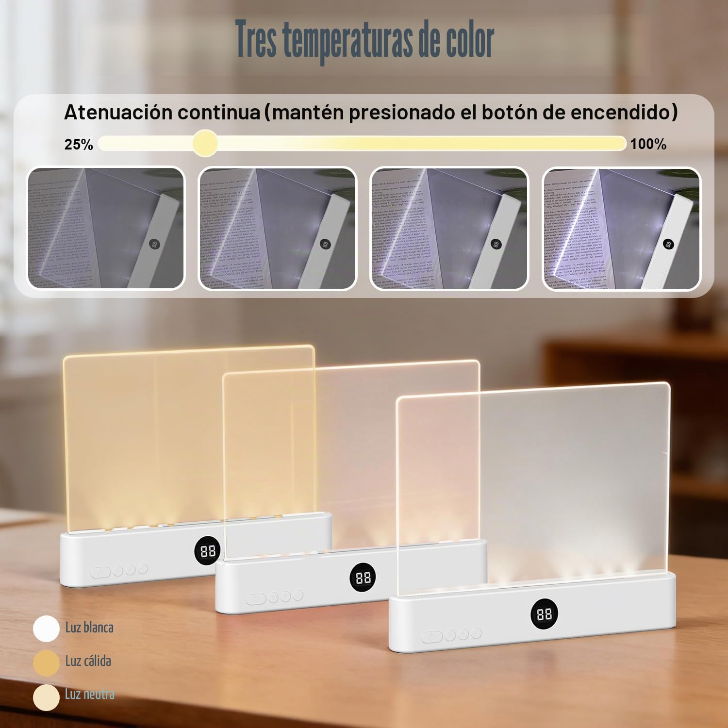 Luz Plana para Libros, Luz Para Libros De Página, Luz LED para Libros, Lámpara LED Para Página de Libro, Luz de Pantalla Plana para Leer en la Cama, Luz de lectura, para lectores, hogar, oficina (M1)