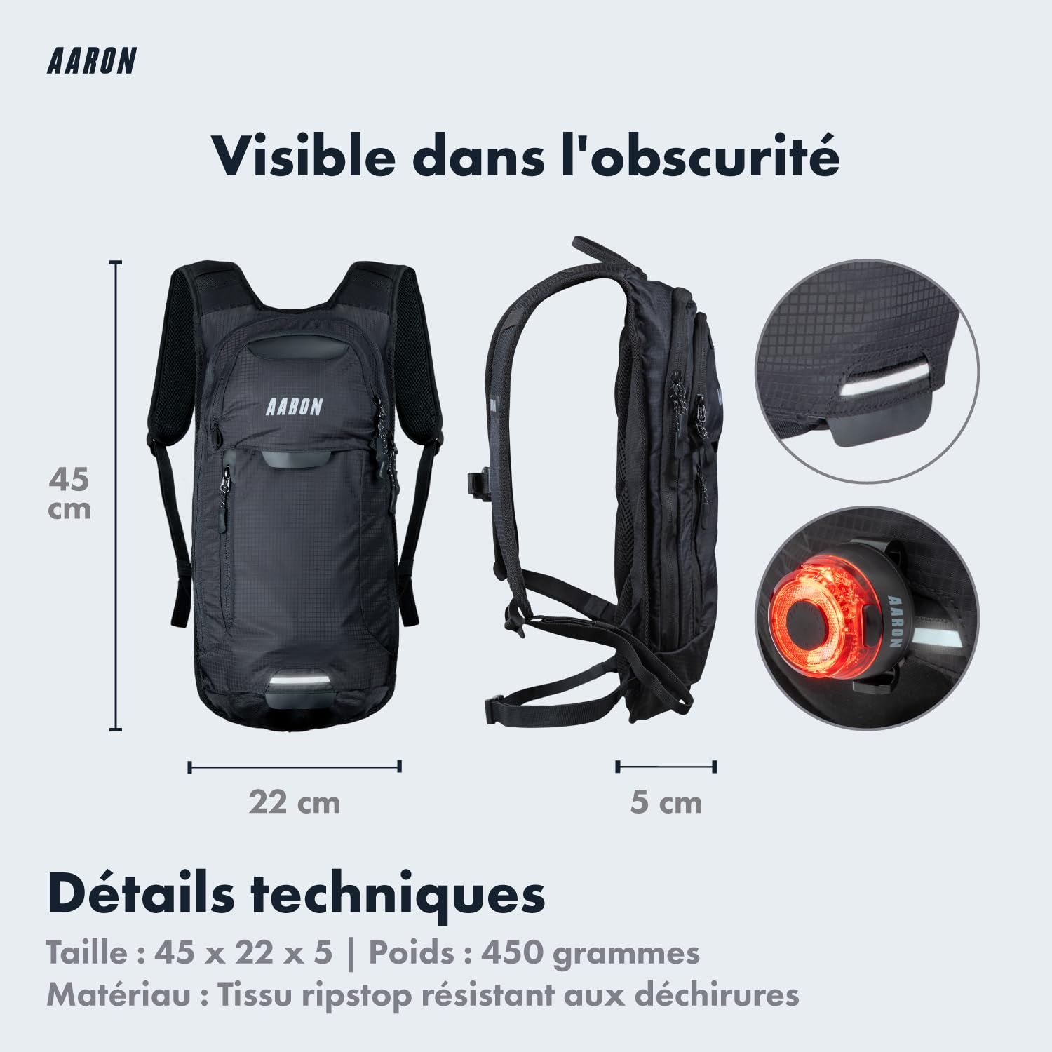 AARON Sac à dos de vélo et sac à dos de ski 8L étanche avec protection contre la pluie, rembourrage dorsal ergonomique pour femmes et hommes Sac à dos de vélo VTT, noir