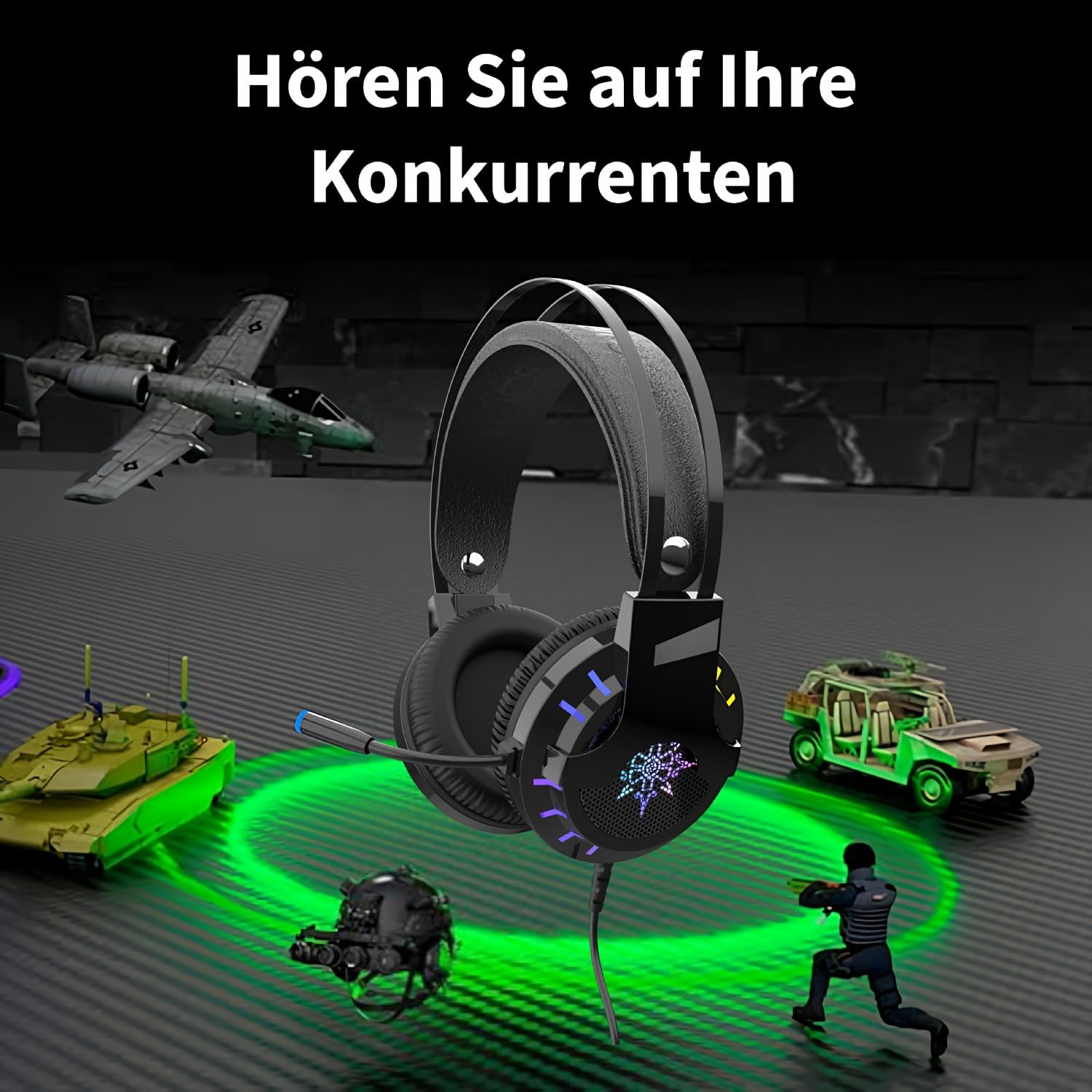 inca IGK-X10 zestaw słuchawkowy do gier – wirtualny dźwięk przestrzenny 7.1, oświetlenie RGB, sterownik 50 mm, kabel USB, mikrofon z redukcją szumów, regulacja głośności, kompatybilny z PC/PS5, lekki