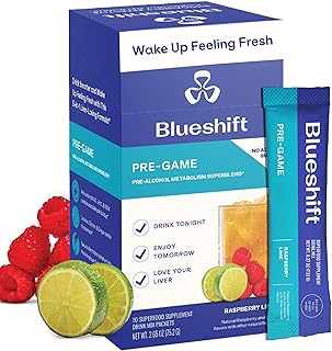 Blueshift Pre-Game - Pre Drinking NAC Supplement, Electrolytes Powder Packets, Hydration Packets, Liver Support with Ginger, Cysteine, Milk Thistle, No Sugar Powder Sticks (10 Pack)