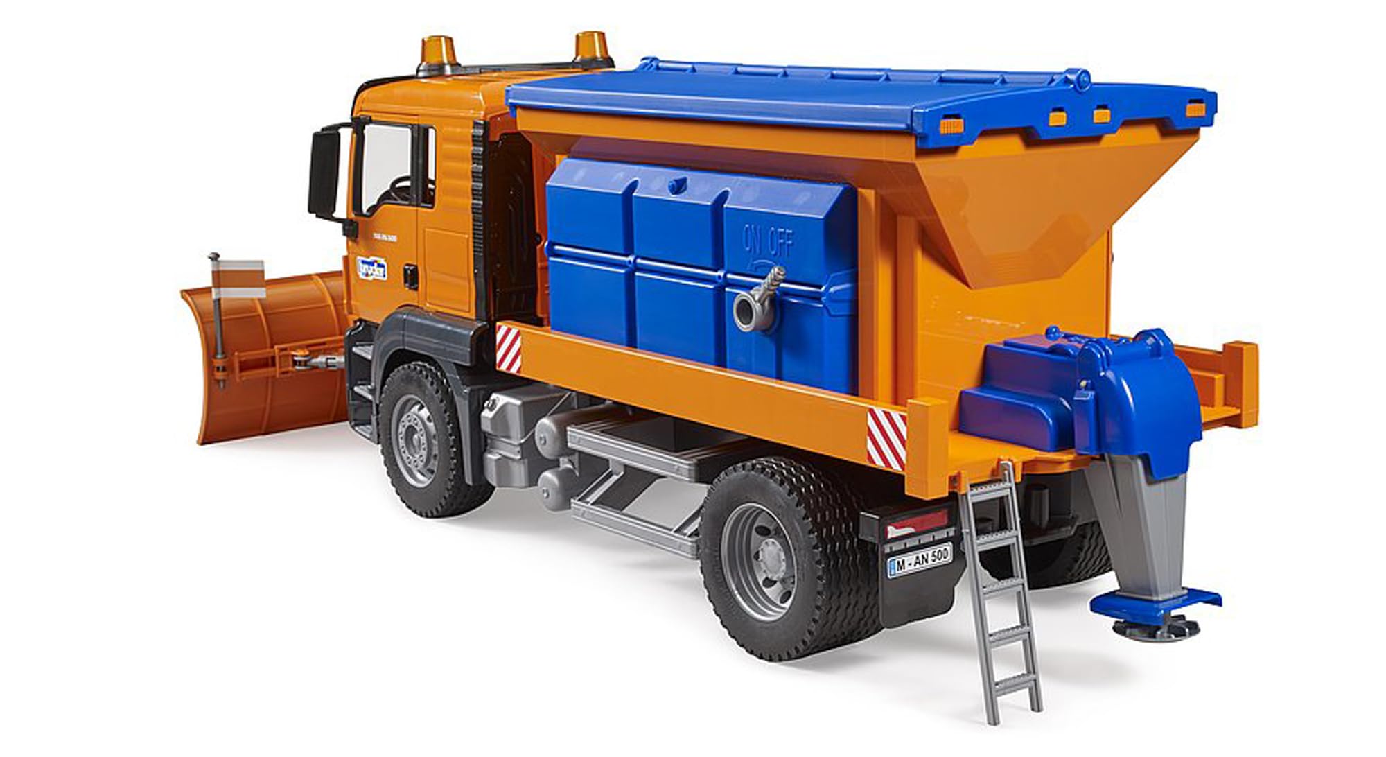 bruder 03785 - Man TGS Winterdienst mit Räumschild - 1:16 Fahrzeuge, Streuwagen, Schneeräumer, Schneepflug, Winterdienst, Spielzeug ab 4 Jahre | Fahrzeug mit funktionsfähigem Streuwerk & Förderschnecke, Schneeräumer, Streuwagen, Spielzeug ab 4 Jahren, 1:1