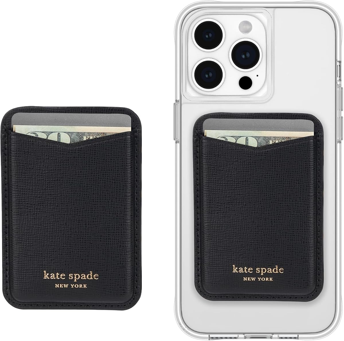 kate spade new york Magnetic Card Holder/Wallet - Black | Stylish Phone Wallet - Compatible w/MagSafe Phones & Cases -Detachable MagSafe Wallet for iPhone 17 Pro Max/16/15/14/Pixel 10