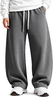 Boys' Baggy Wide Leg Sweatpants for 6-16Y | Teens Athletic Barrel Pants with Pockets, Casual Pull on Open Bottom Joggers, Drawstring Elastic Waist Trouser, School Outfit
