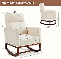 Vista 2 de Yaheetech Mecedora, moderna silla deslizante, sillón reclinable con patas de madera y bolsillo lateral, silla mecedora para guardería con respaldo