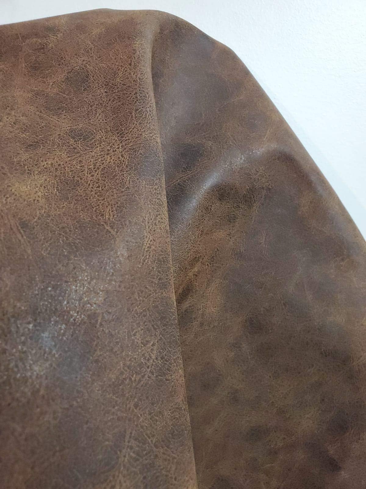 NAT Leathers | Brown Distressed Crazy Horse Oily Faux Vegan Leather PU (Peta Approved Vegan) | 3 Yard (108 inch Length x 54 inch Wide) Cut by Yard Synthetic Pleather 0.9 mm Upholstery | 108"X54"