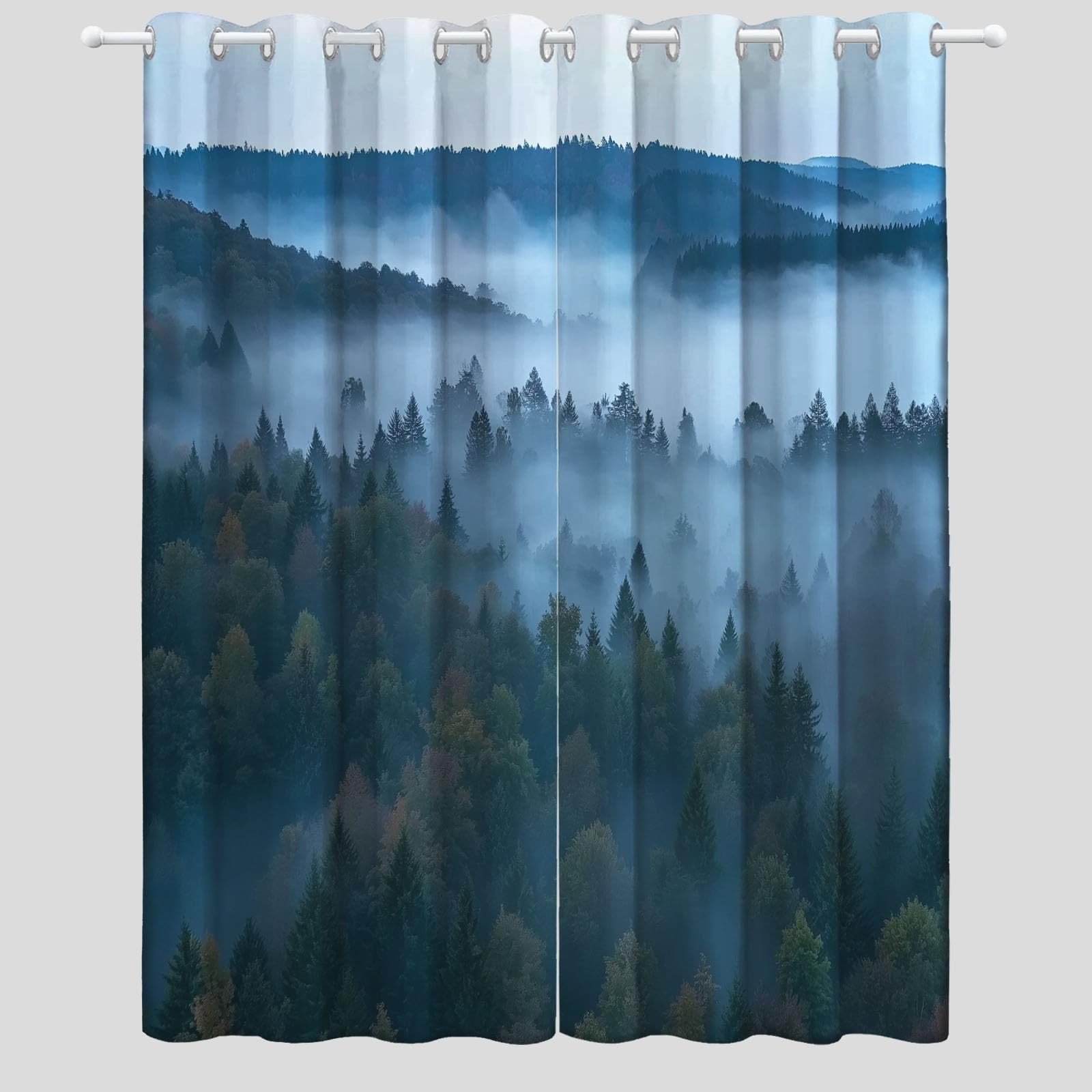 Rideaux Occultants 91.5L X 160H cm (2 Panneaux), Style Imprimé Jungle Naturelle Nuages, Draperies Anti-Chaleur pour Chambre d'enfant, Vert