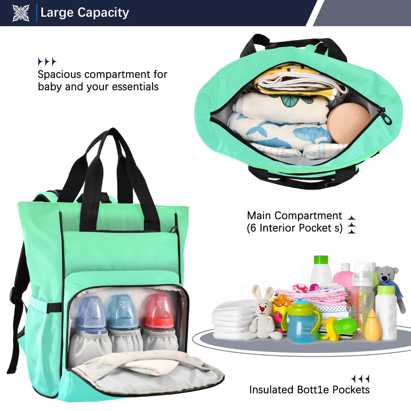 Bolsas de pañales grandes unisex para viajes, color verde degradado